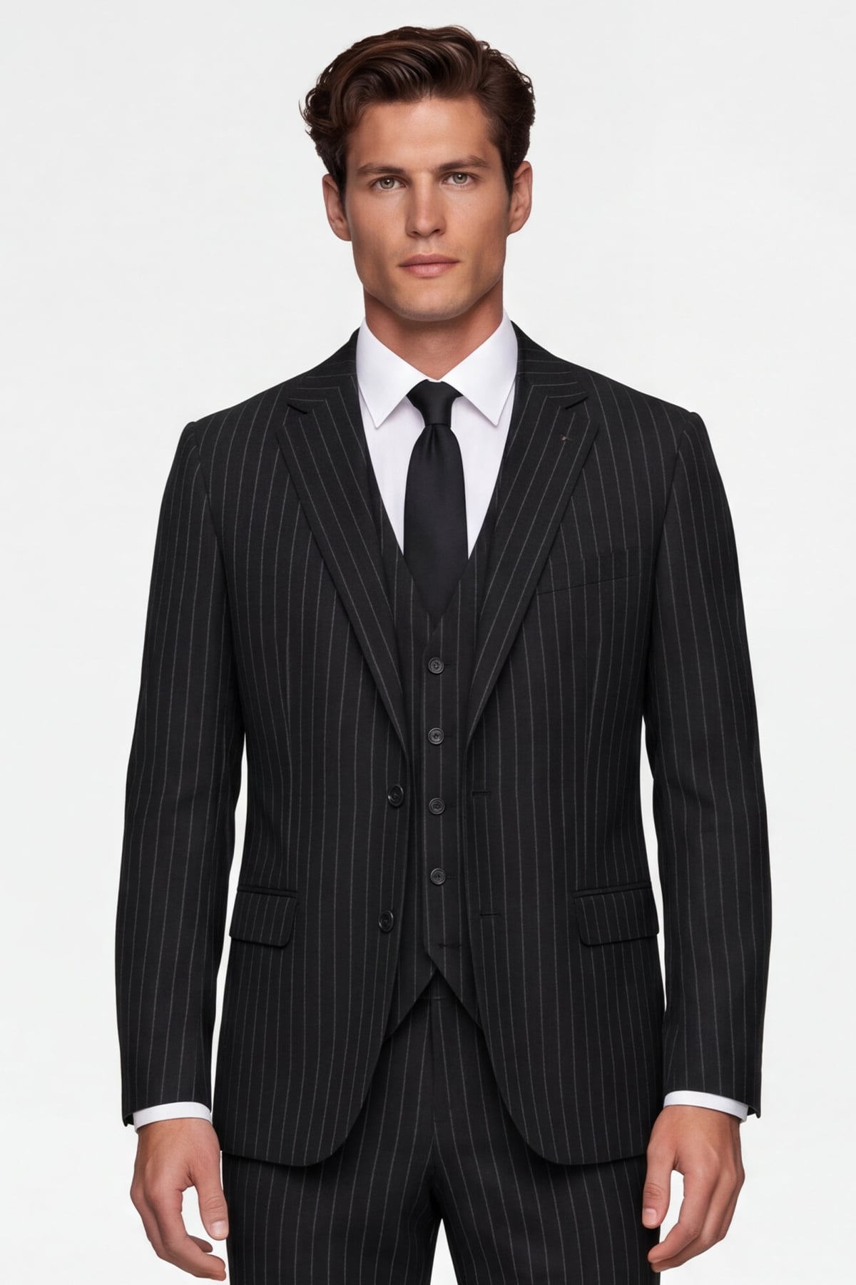 Giotelli Erkek Siyah Dar Kesim Slim Fit Viskon Çizgili Yan Cep Normal Bel 6 Drop Takım Elbise