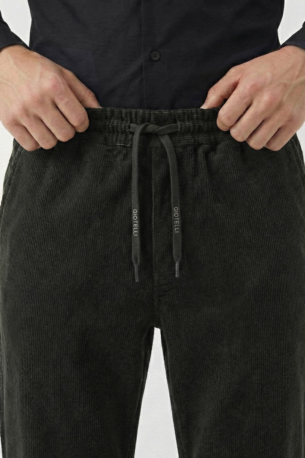 Giotelli Erkek Yeşil Normal Kesim Regular Fit Pamuklu Dokuma Lastikli Bel Pantolon