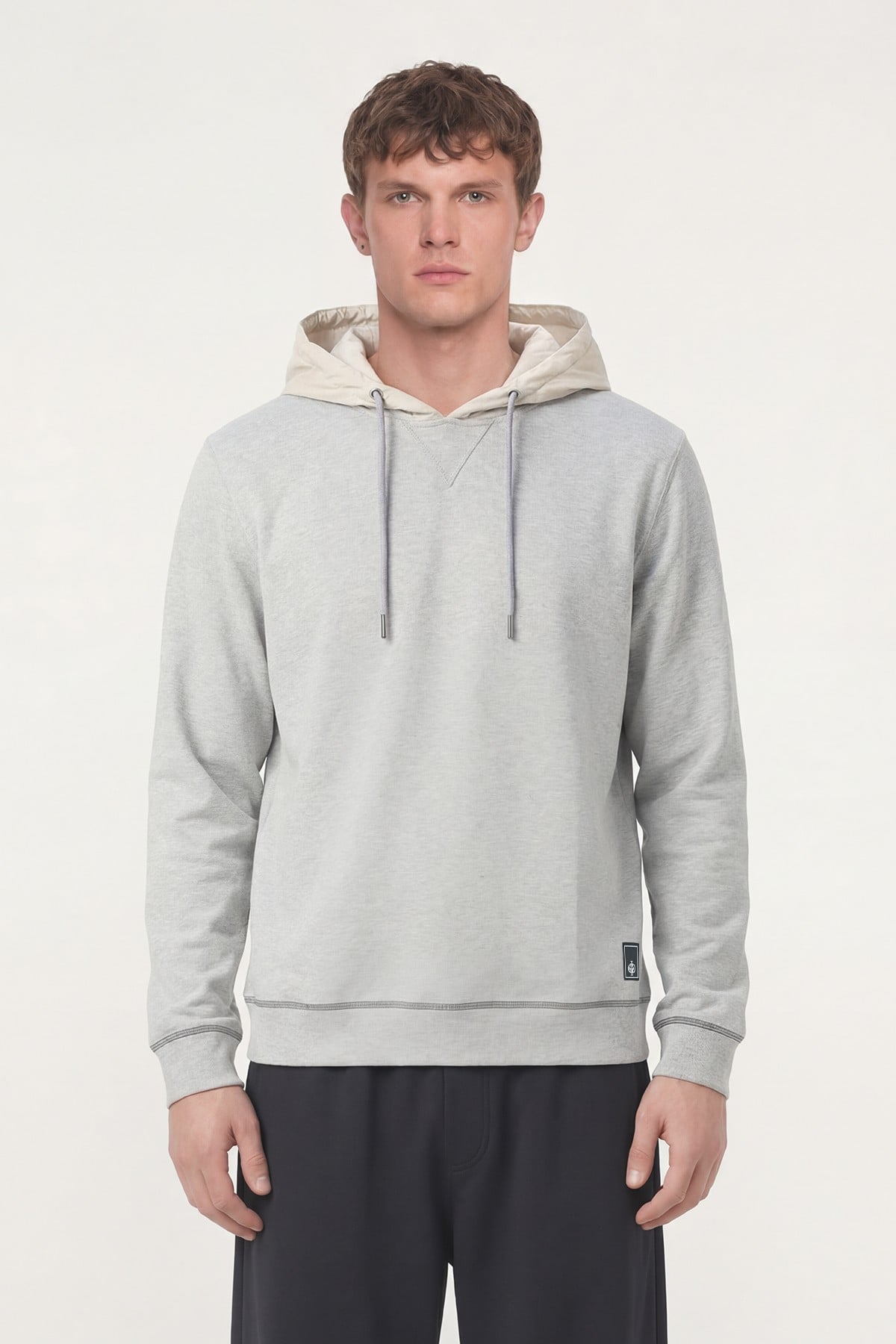 Giotelli Erkek Gri Melanj Normal Kesim Regular Fit Pamuklu Kapüşonlu Yaka Sweatshirt
