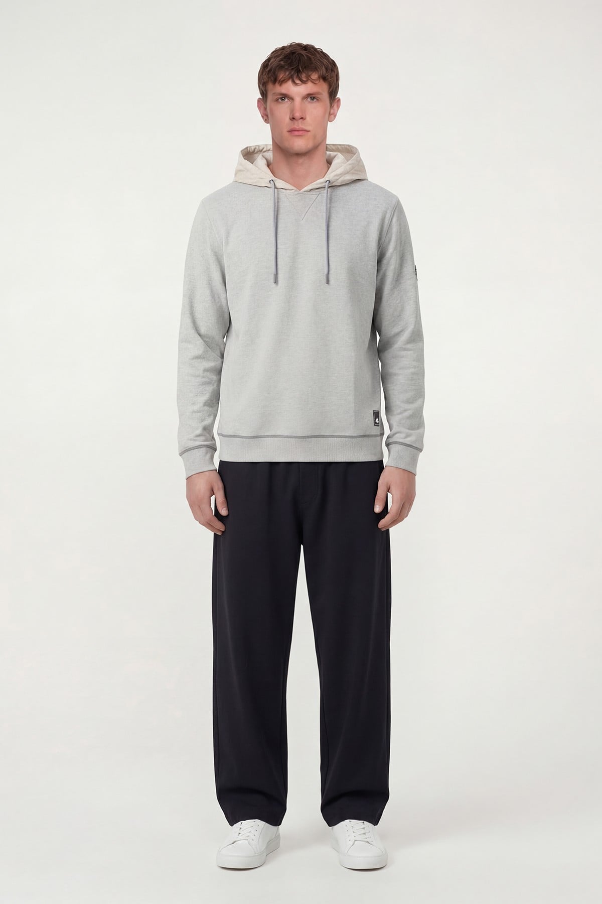 Giotelli Erkek Gri Melanj Normal Kesim Regular Fit Pamuklu Kapüşonlu Yaka Sweatshirt