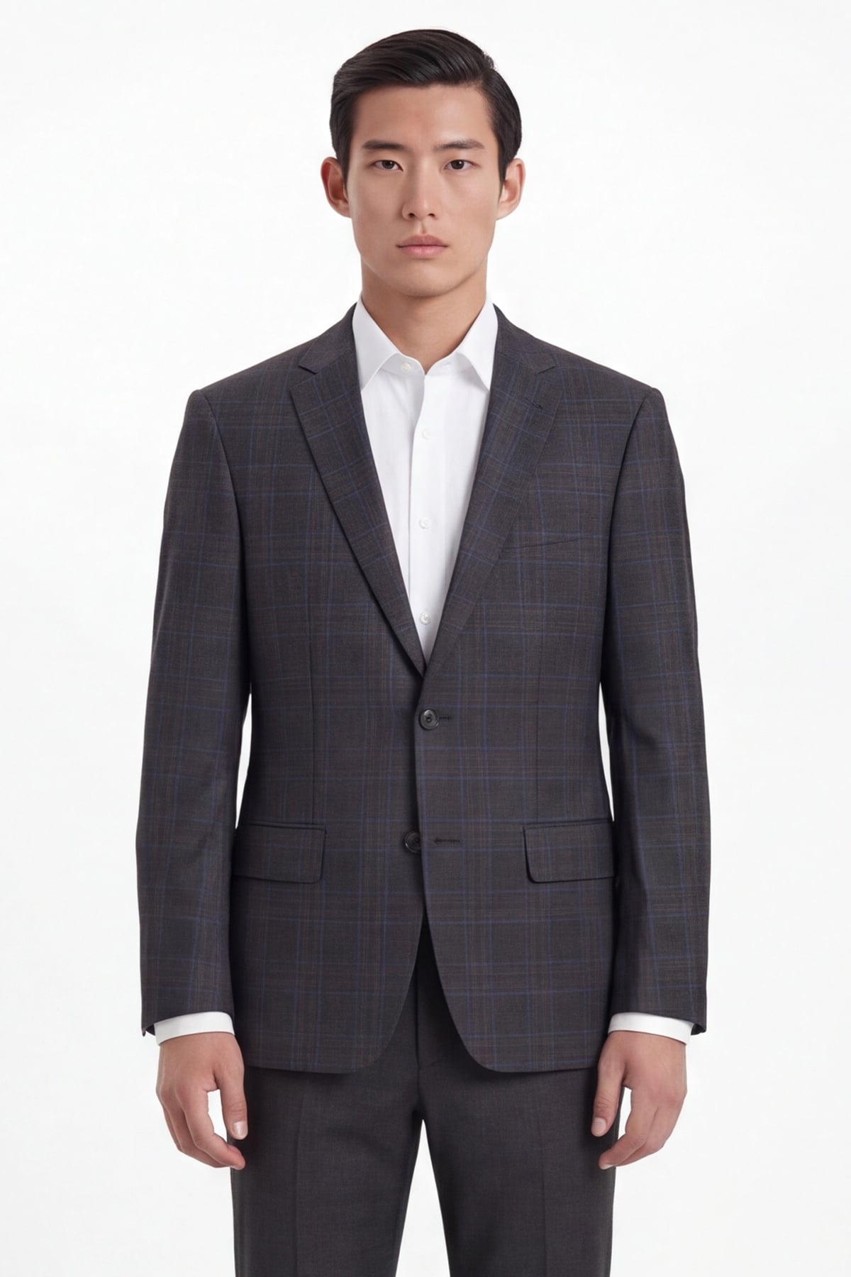 Erkek Koyu Gri Dar Kesim Slim Fit %100 Yün Ekose Dokuma Normal Bel 6 Drop Takım Elbise