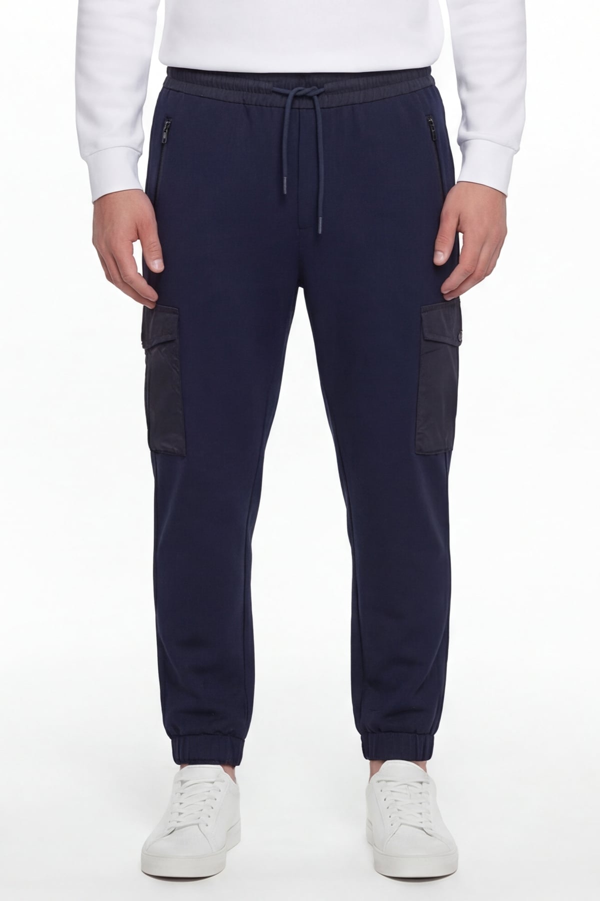 Giotelli Erkek Lacivert Dar Kesim Slim Fit Pamuklu Lastikli Bel Kapaklı Cep Lastikli Paça Pantolon