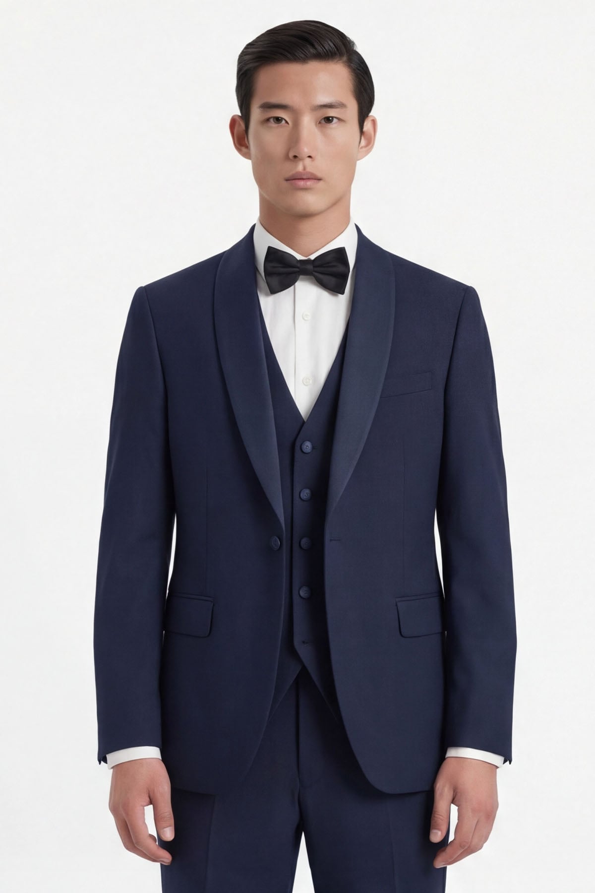 Giotelli Erkek Lacivert Dar Kesim Slim Fit Viskon Dokuma Normal Bel 6 Drop Yelekli Smokin Takım Elbise