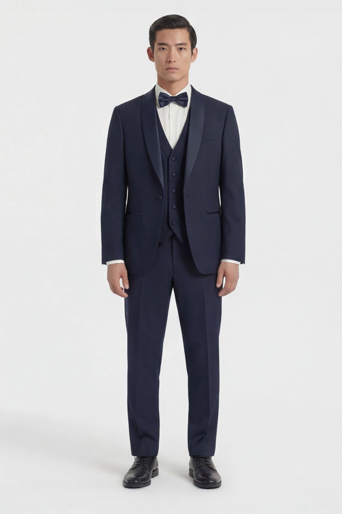 Giotelli Erkek Lacivert Dar Kesim Slim Fit Viskon Dokuma Normal Bel 8 Drop Klasik Yelekli Smokin Takım Elbise