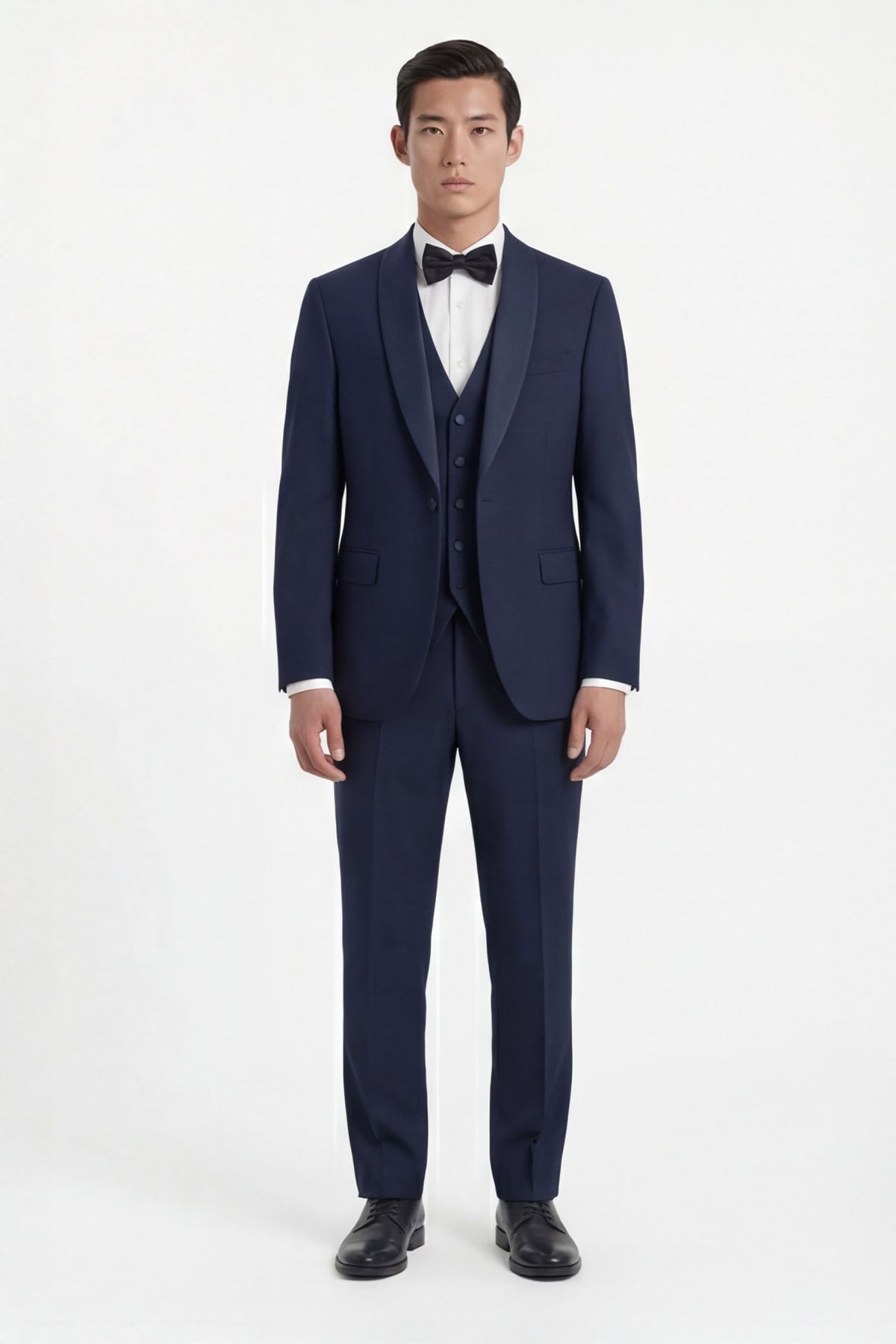 Giotelli Erkek Lacivert Dar Kesim Slim Fit Viskon Dokuma Normal Bel 6 Drop Yelekli Smokin Takım Elbise