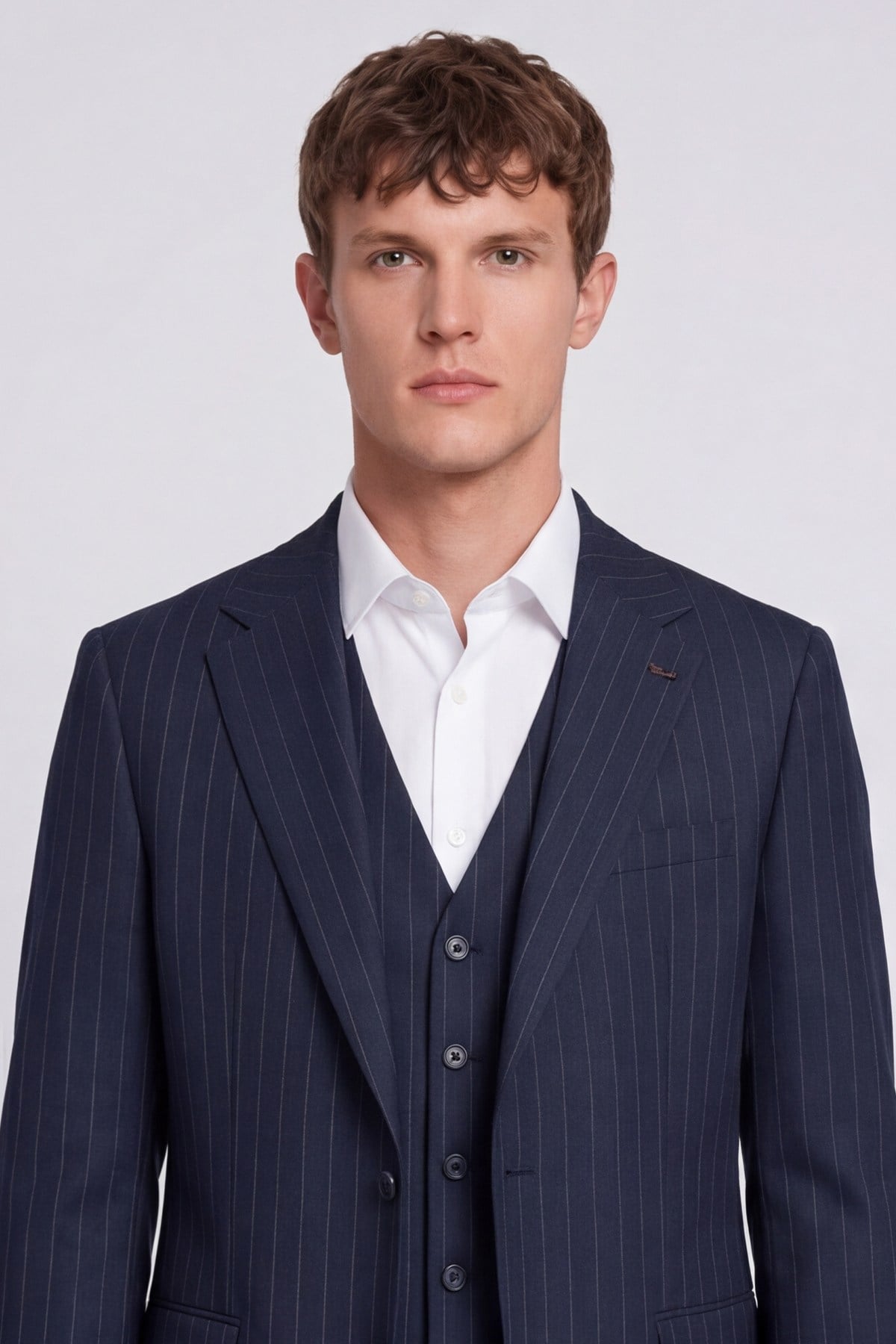 Giotelli Erkek Lacivert Dar Kesim Slim Fit Viskon Dokuma Çizgili Klasik Yaka 6 Drop Takım Elbise