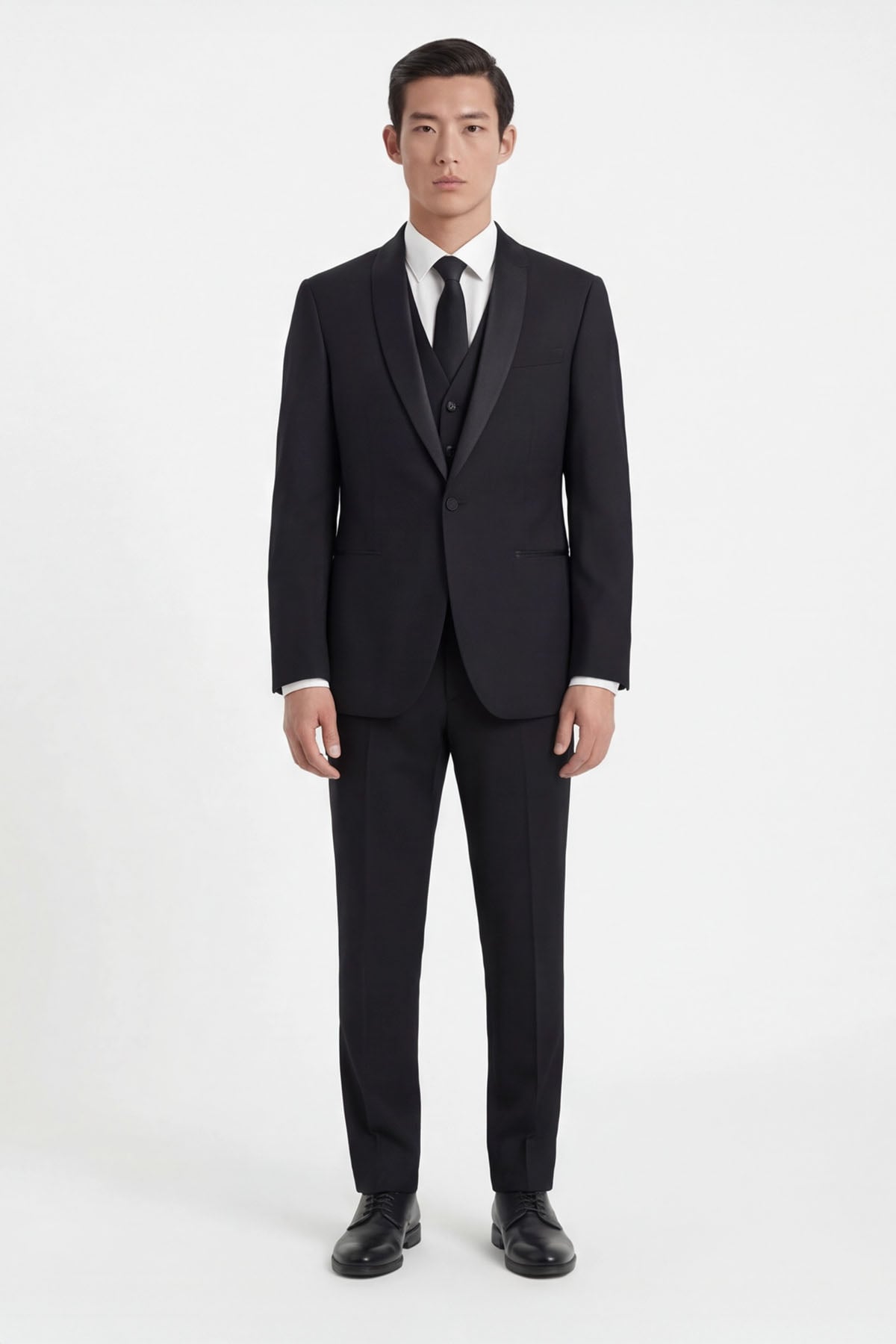 Giotelli Erkek Siyah Dar Kesim Slim Fit Viskon Dokuma Normal Bel 8 Drop Yelekli Klasik Smokin Takım Elbise
