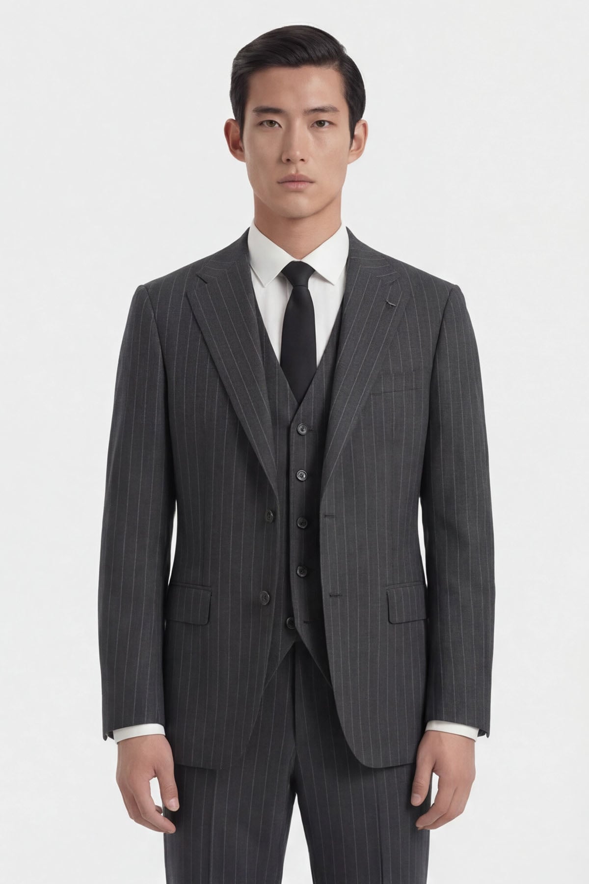 Giotelli Erkek Siyah Dar Kesim Slim Fit Viskon Dokuma Çizgili Klasik Yaka 6 Drop Takım Elbise