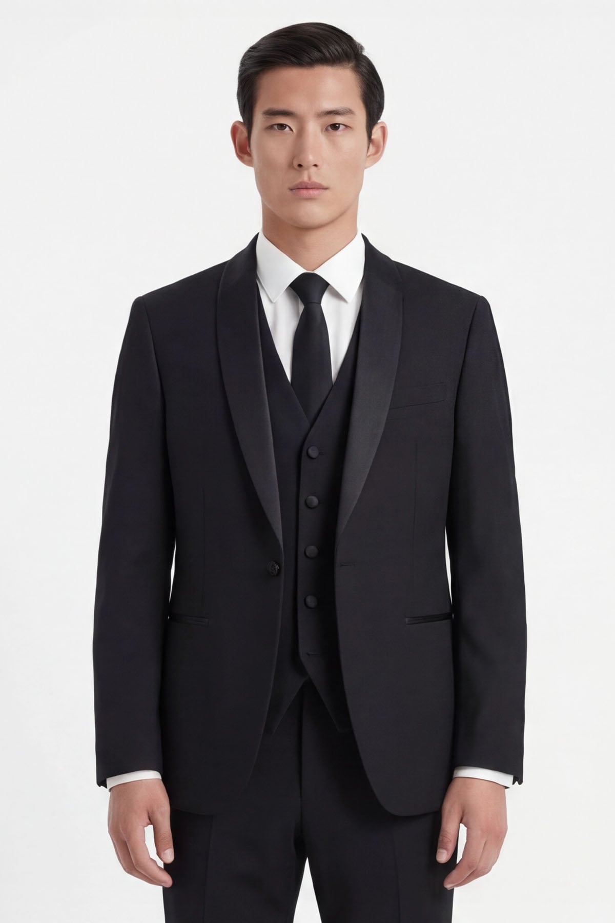 Giotelli Erkek Siyah Dar Kesim Slim Fit Viskon Dokuma Normal Bel 8 Drop Yelekli Klasik Smokin Takım Elbise