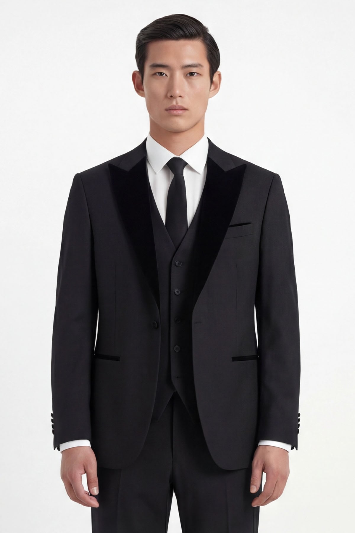 Giotelli Erkek Siyah Dar Kesim Slim Fit Viskon Dokuma Normal Bel 6 Drop Yelekli Klasik Smokin Takım Elbise