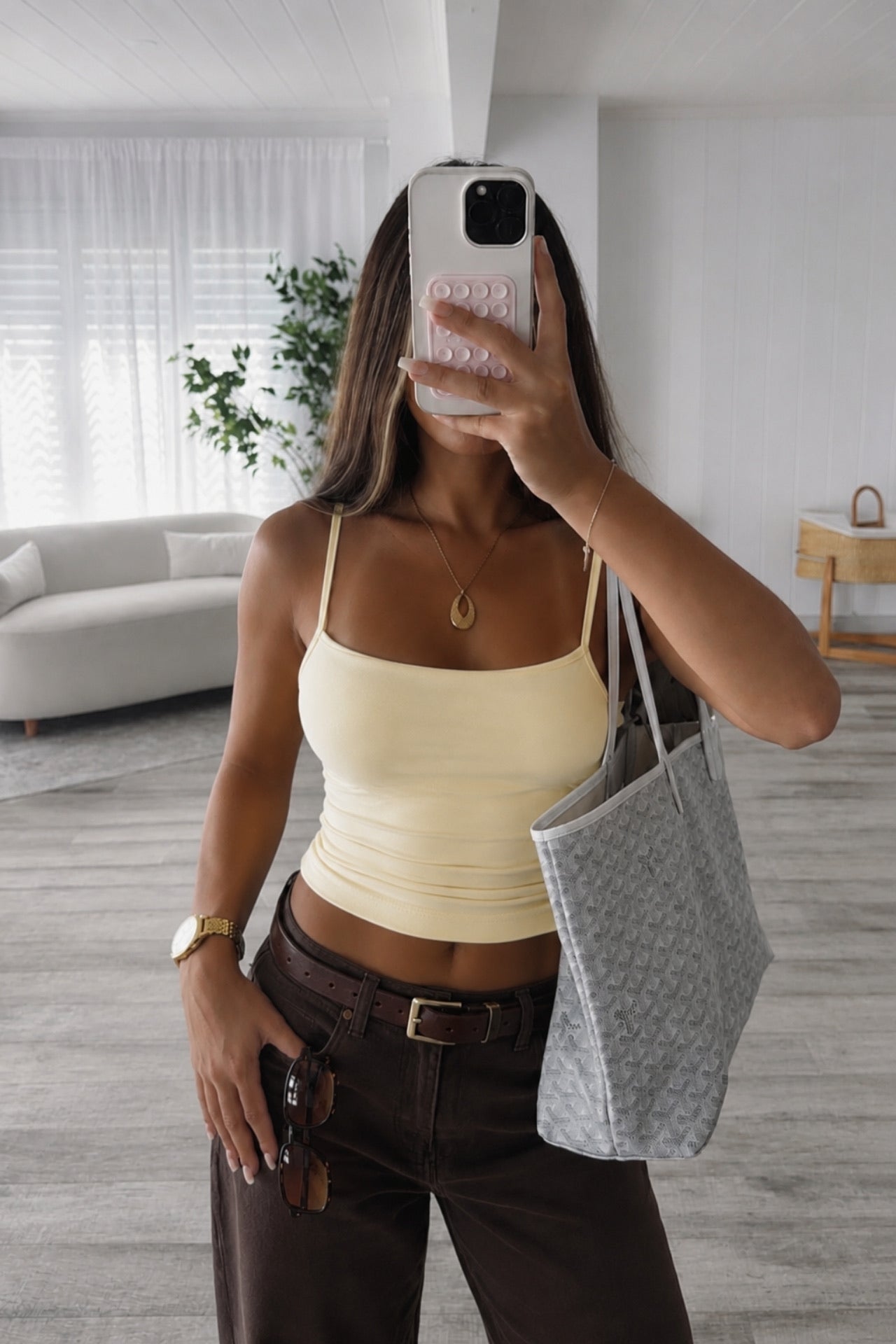 Glop Detay İp Askılı Sarı Basic Top