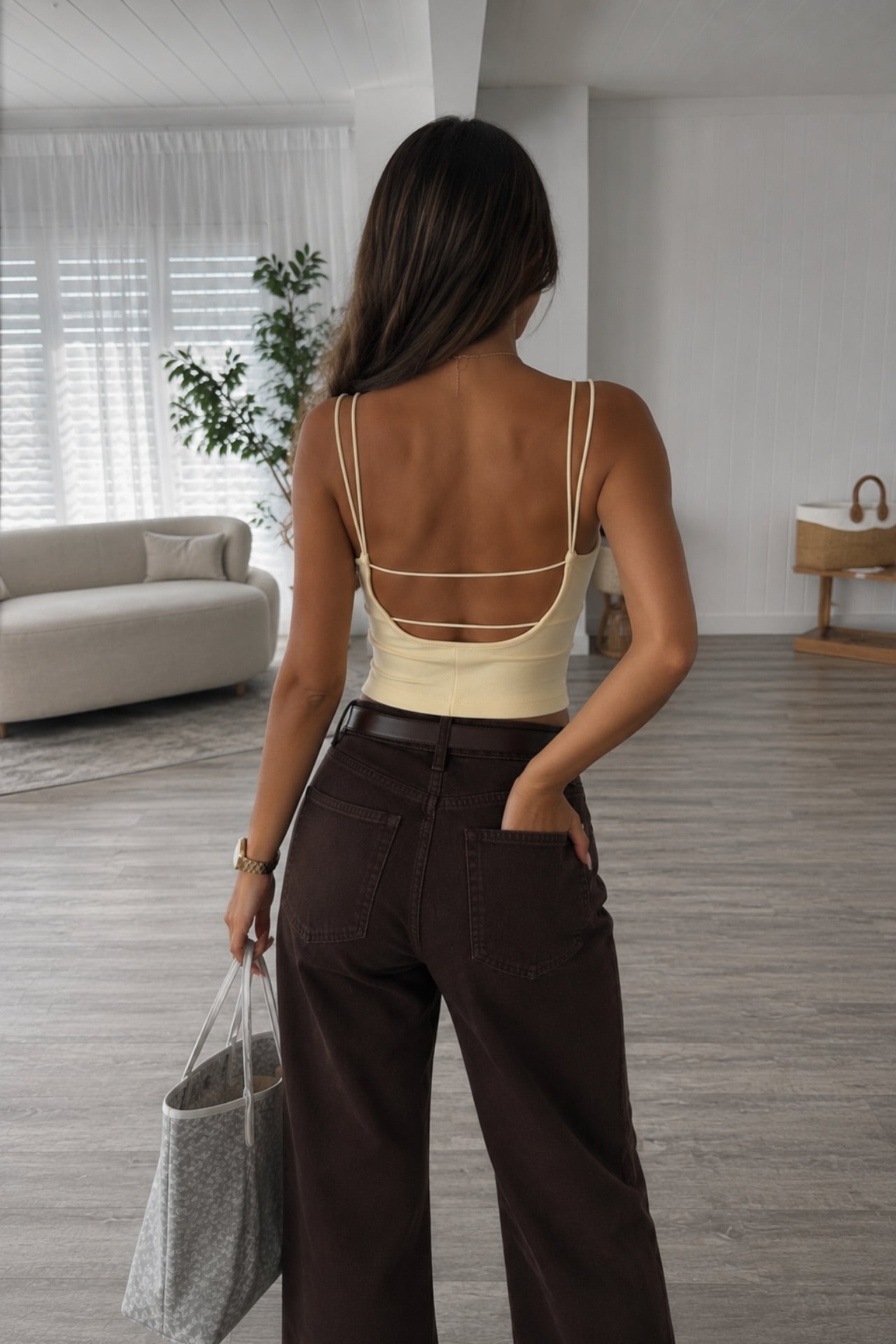 Glop Detay İp Askılı Sarı Basic Top