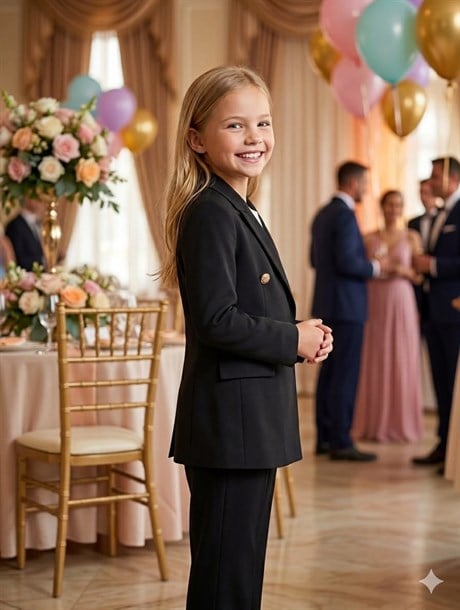 Anne Kız Gold Düğmeli Blazer Ceket