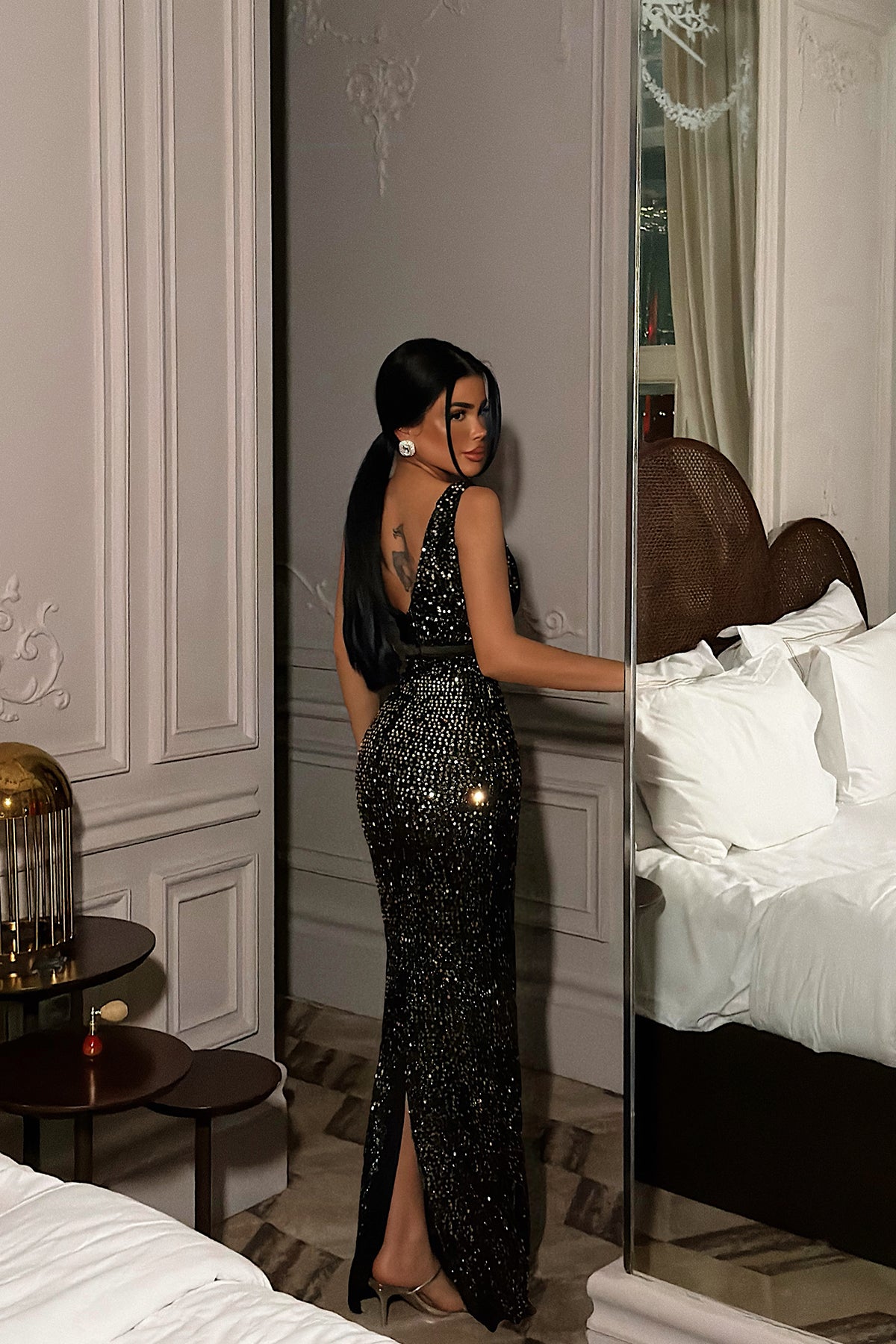 Gold Loretta Uzun Payetli Elbise ATE-4549