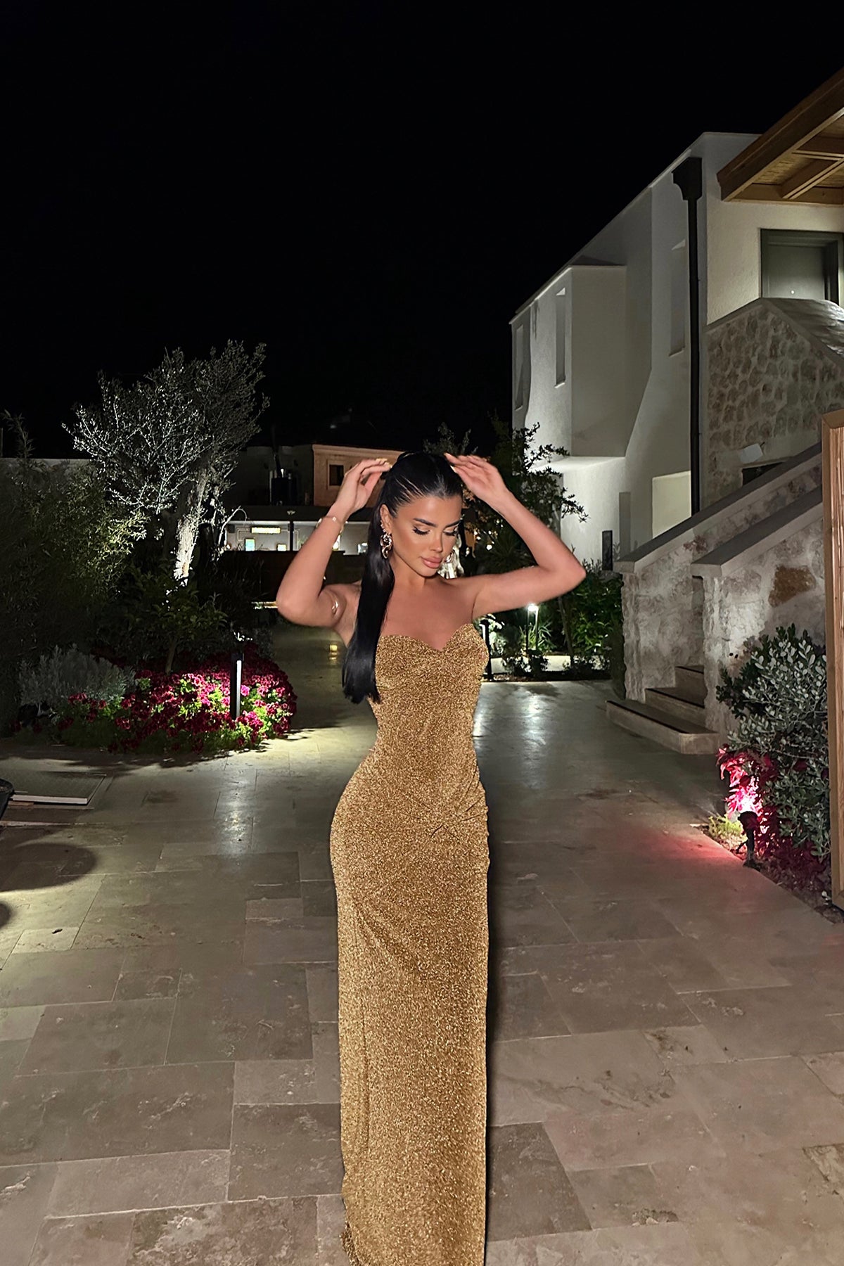 Gold Dianora Straplez Elbise ATE-0988