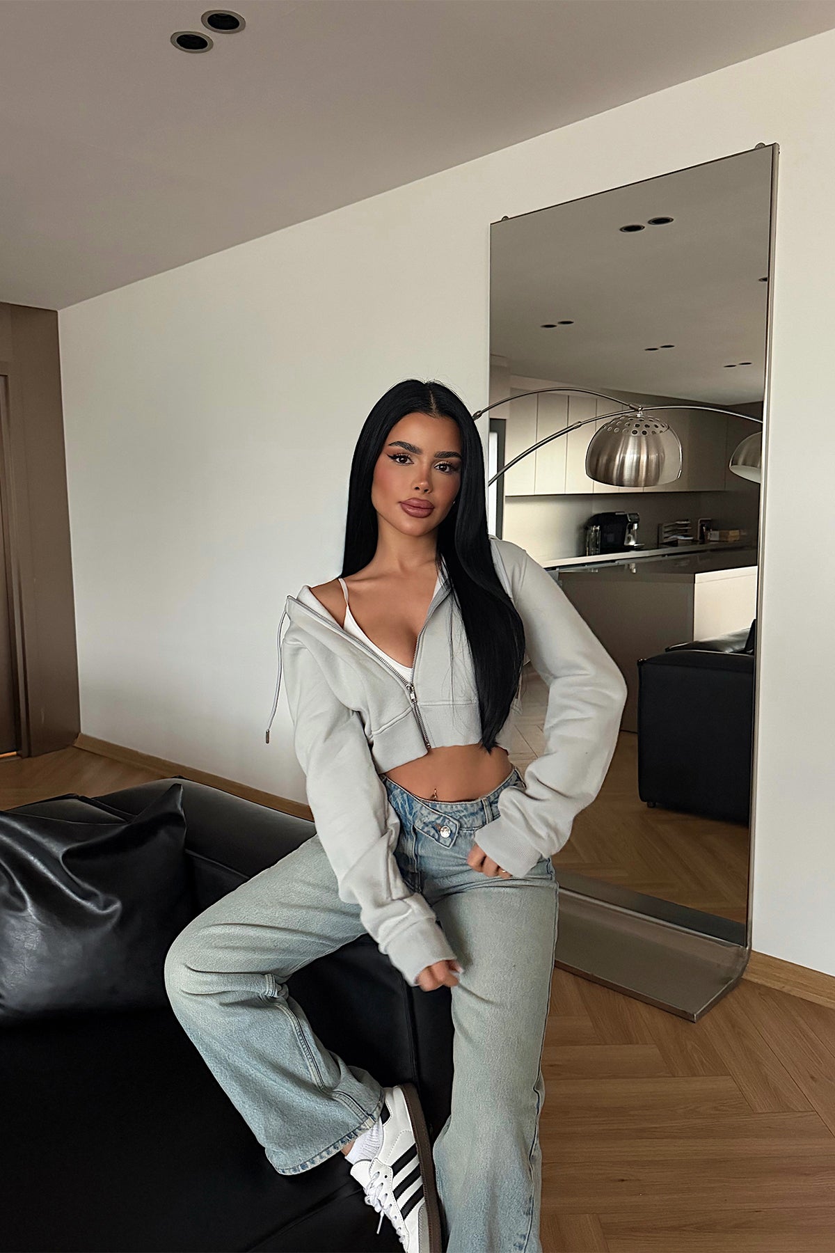 Gri Caiden Crop Hırka ATE-4852