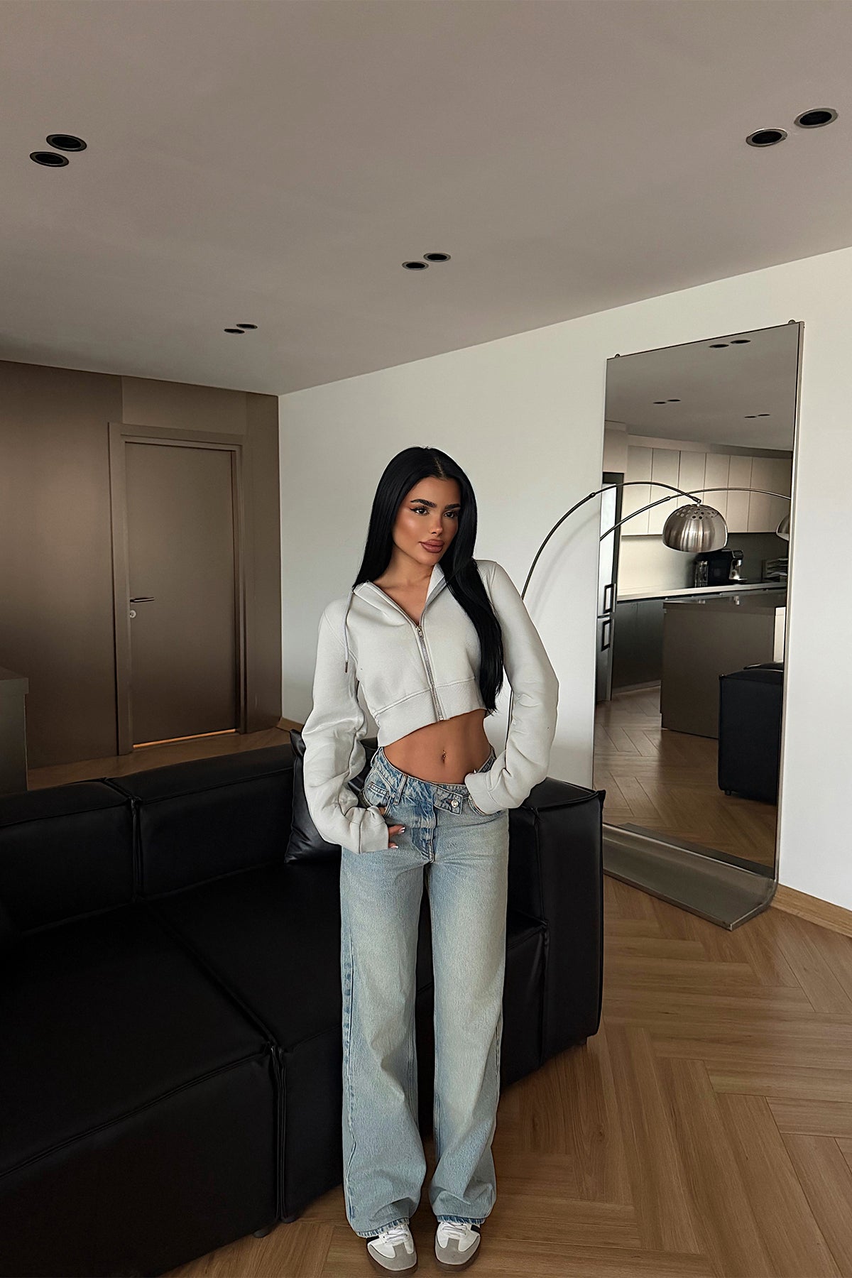 Gri Caiden Crop Hırka ATE-4852