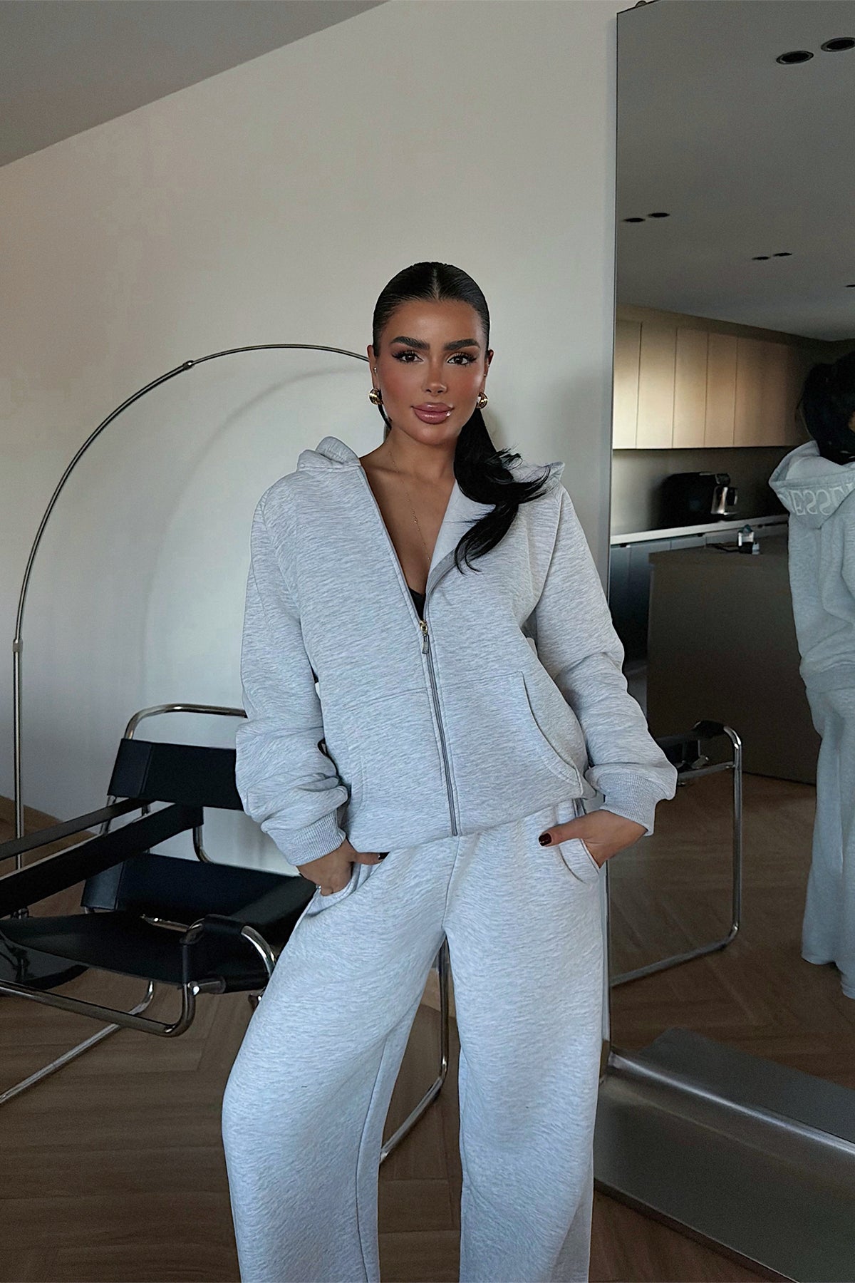 Gri Bonny Fermuarlı Eşofman Takım ATE-3867