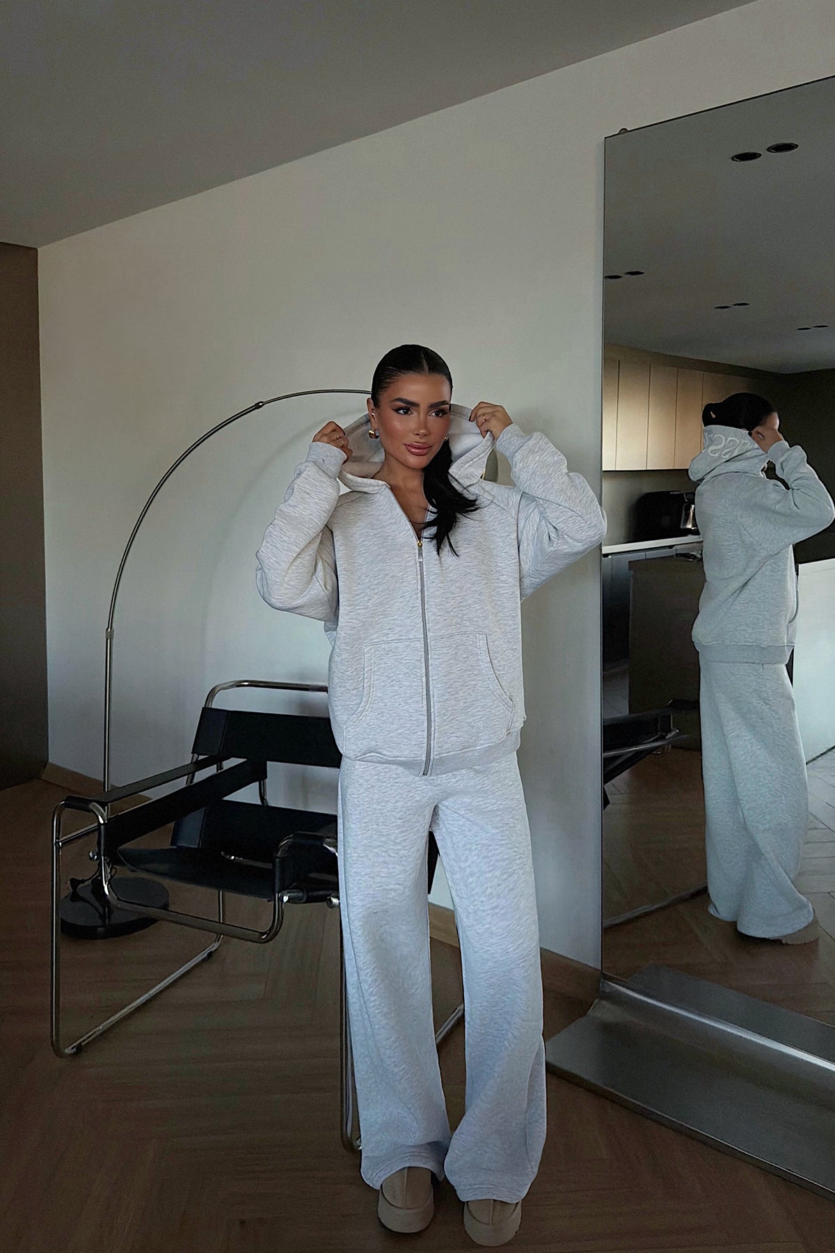 Gri Bonny Fermuarlı Eşofman Takım ATE-3867