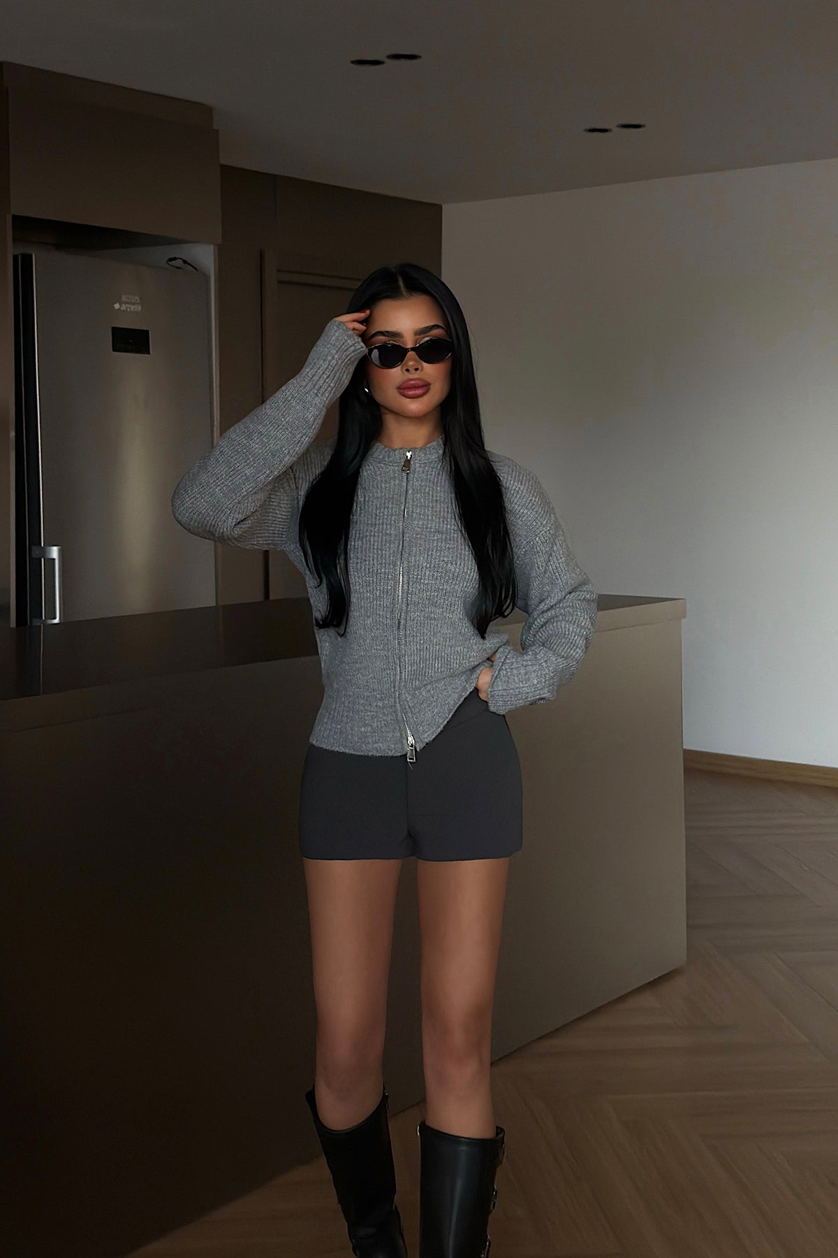 Gri Lilja triko hırka ATE-4056