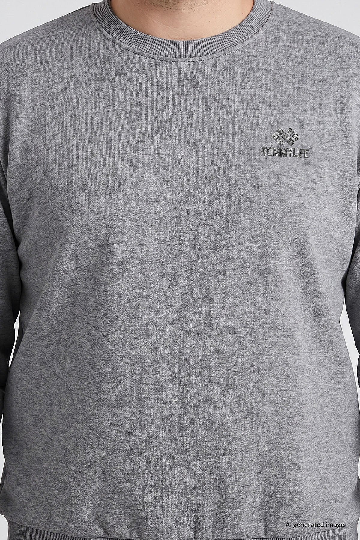 Gri Melanj Basic Büyük Beden Erkek Sweatshirt - 88126