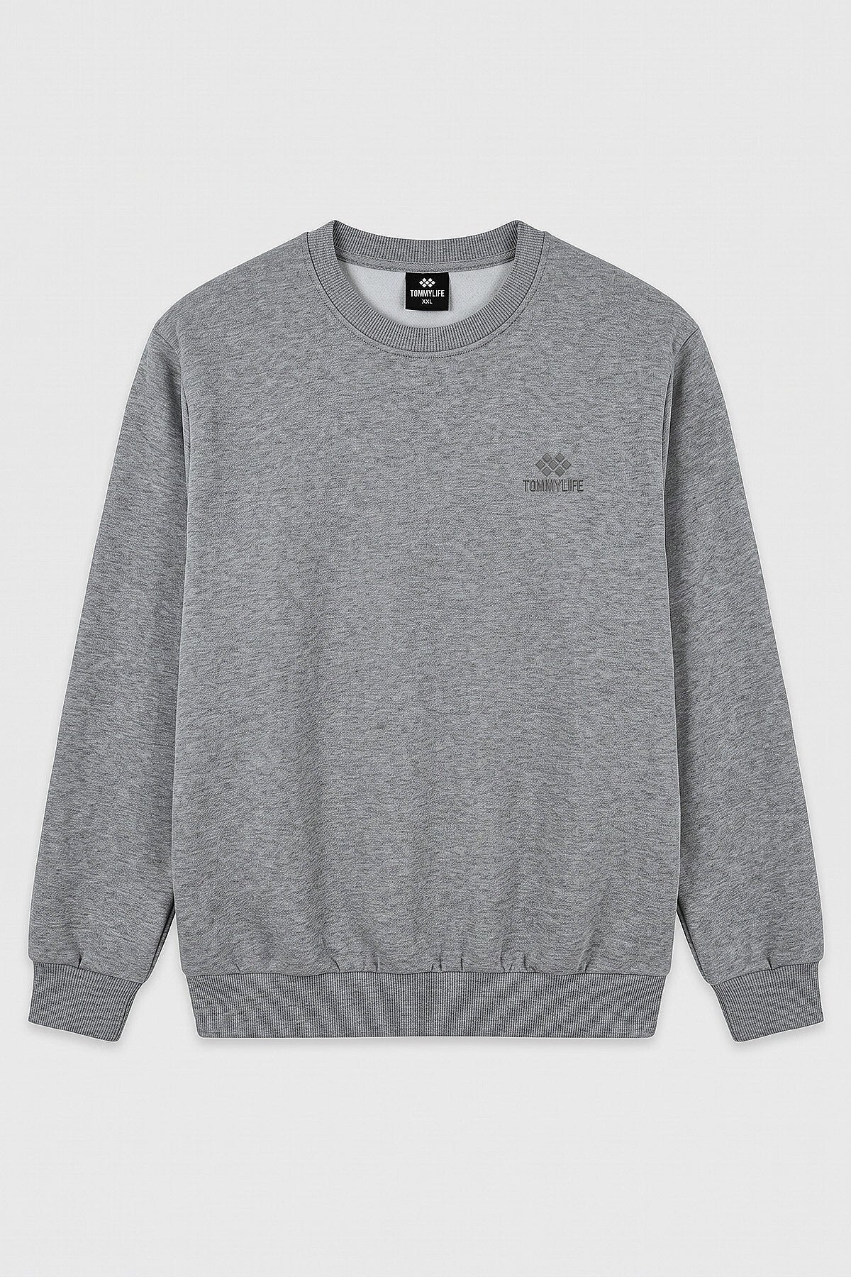 Gri Melanj Basic Büyük Beden Erkek Sweatshirt - 88126
