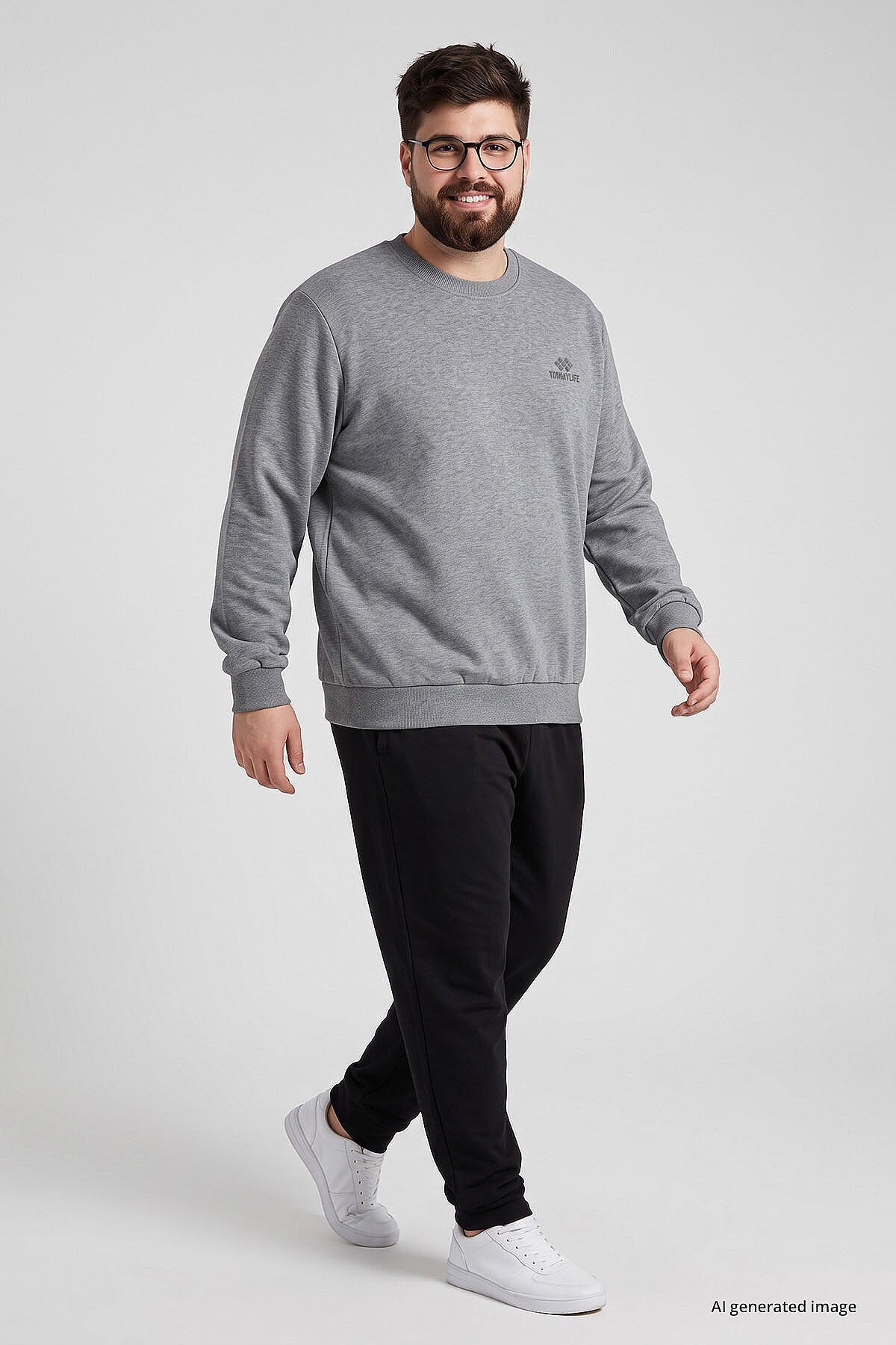 Gri Melanj Basic Büyük Beden Erkek Sweatshirt - 88126