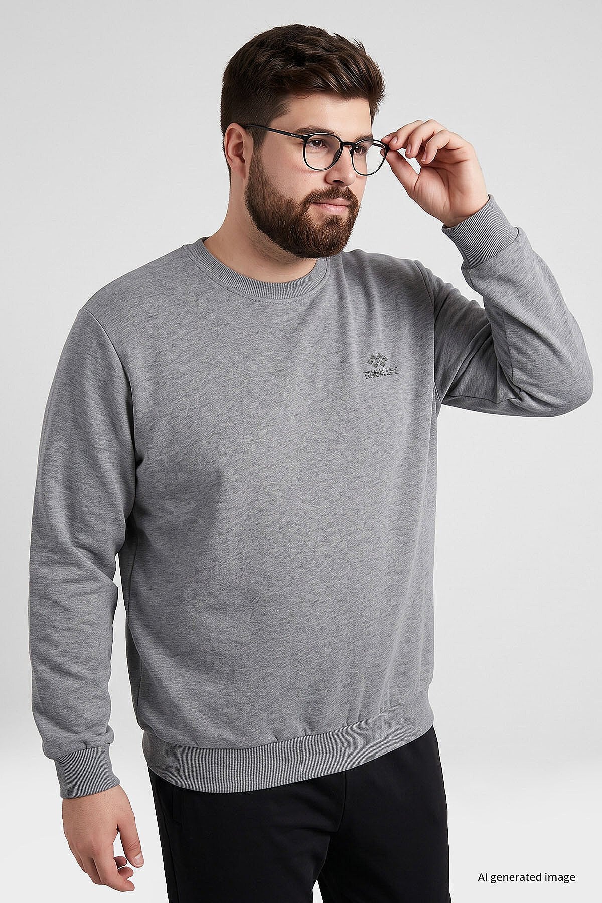Gri Melanj Basic Büyük Beden Erkek Sweatshirt - 88126
