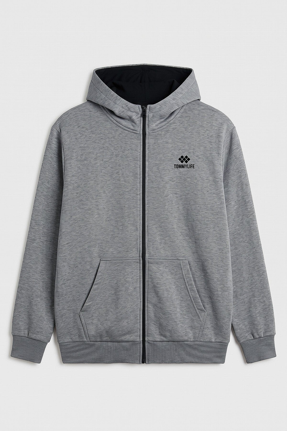 Gri Melanj Fermuarlı Büyük Beden Erkek Sweatshirt - 88124