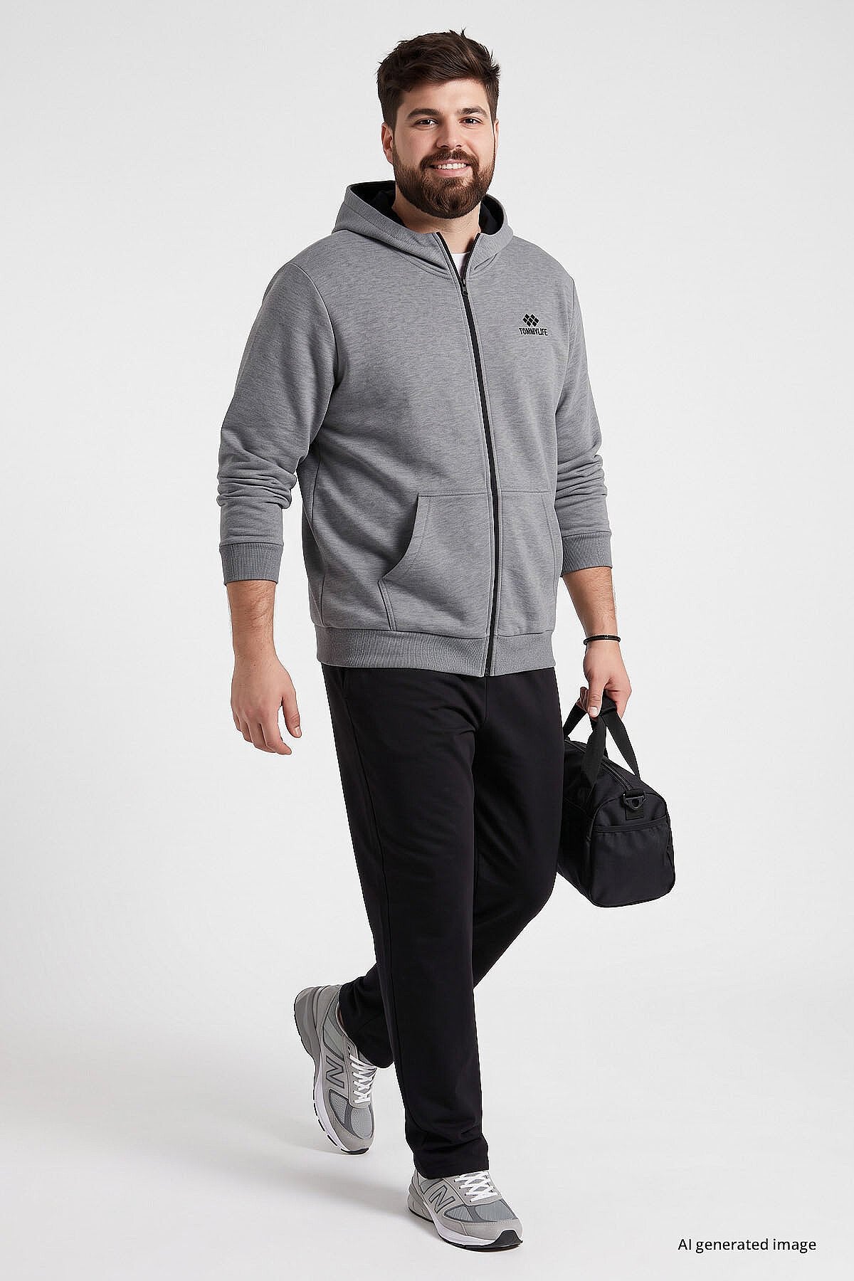 Gri Melanj Fermuarlı Büyük Beden Erkek Sweatshirt - 88124