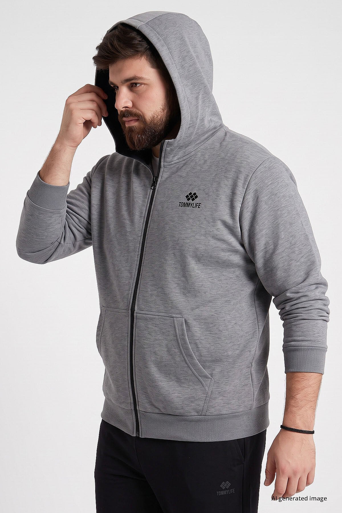 Gri Melanj Fermuarlı Büyük Beden Erkek Sweatshirt - 88124