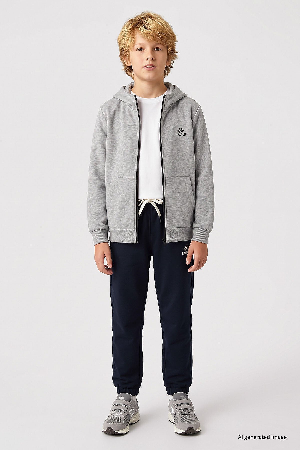 Gri Melanj Standart Kalıp Basic Erkek Çocuk Sweatshirt - 11336