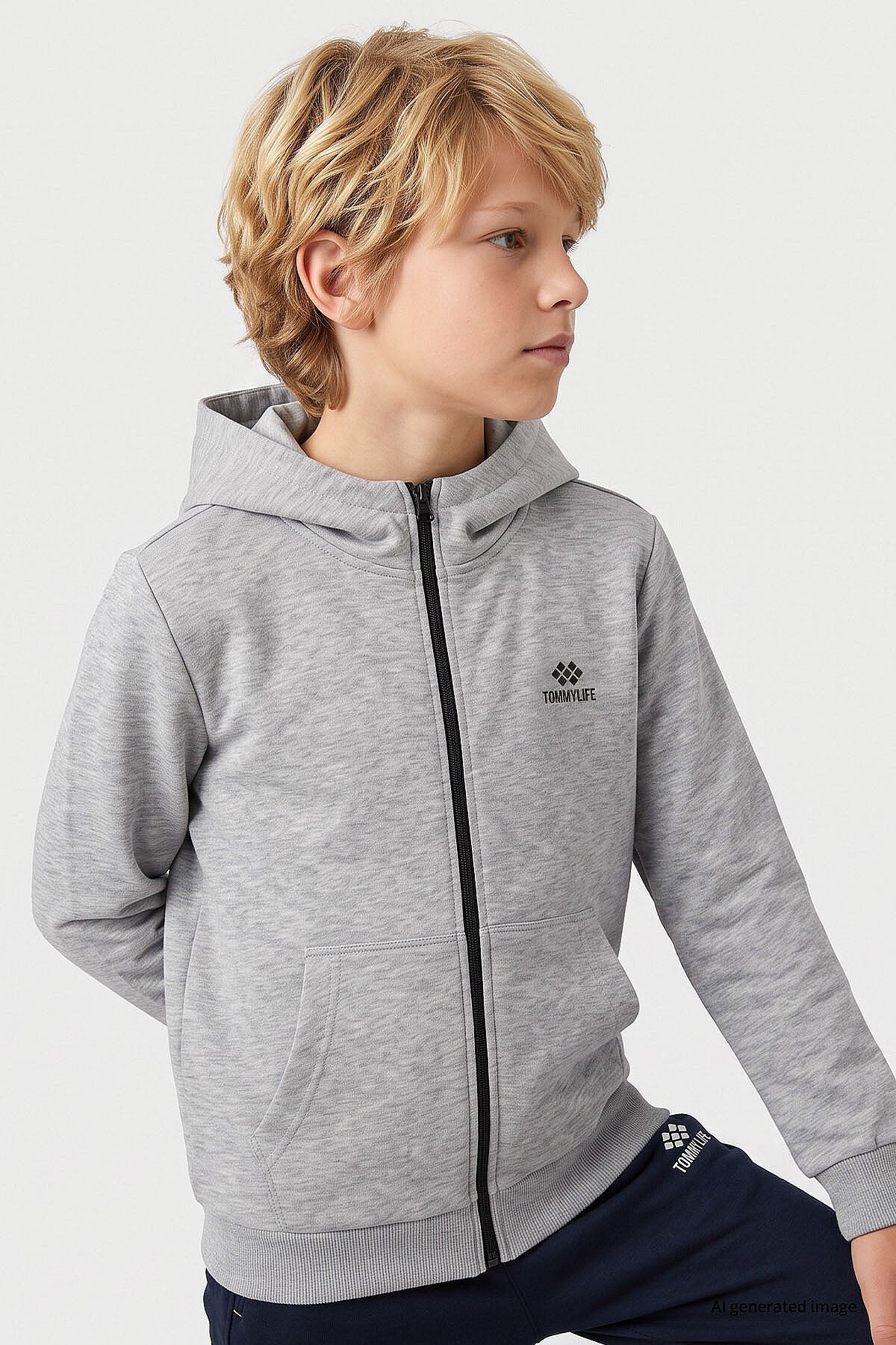 Gri Melanj Standart Kalıp Basic Erkek Çocuk Sweatshirt - 11336