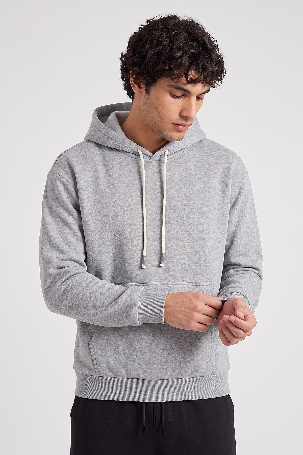 Gri Melanj Standart Kalıp Basic Erkek Sweatshirt - 88513