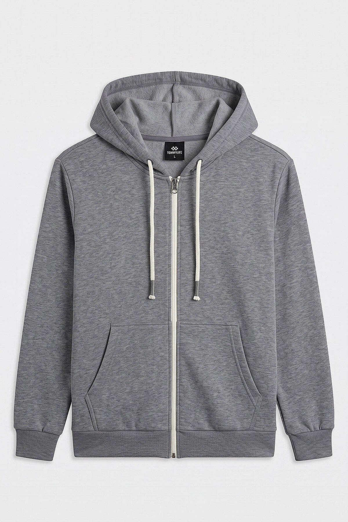 Gri Melanj Standart Kalıp Basic Fermuarlı Erkek Sweatshirt - 88514