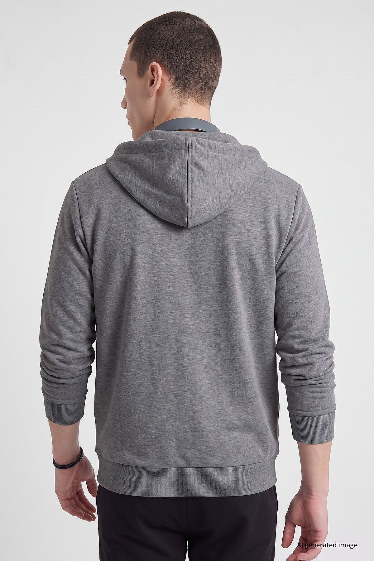 Gri Melanj Standart Kalıp Basic Fermuarlı Erkek Sweatshirt - 88514