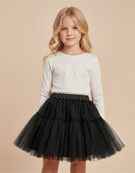 Günlük Abiye Kat Kat Kız Çocuk Tül Etek Siyah 6 yaş