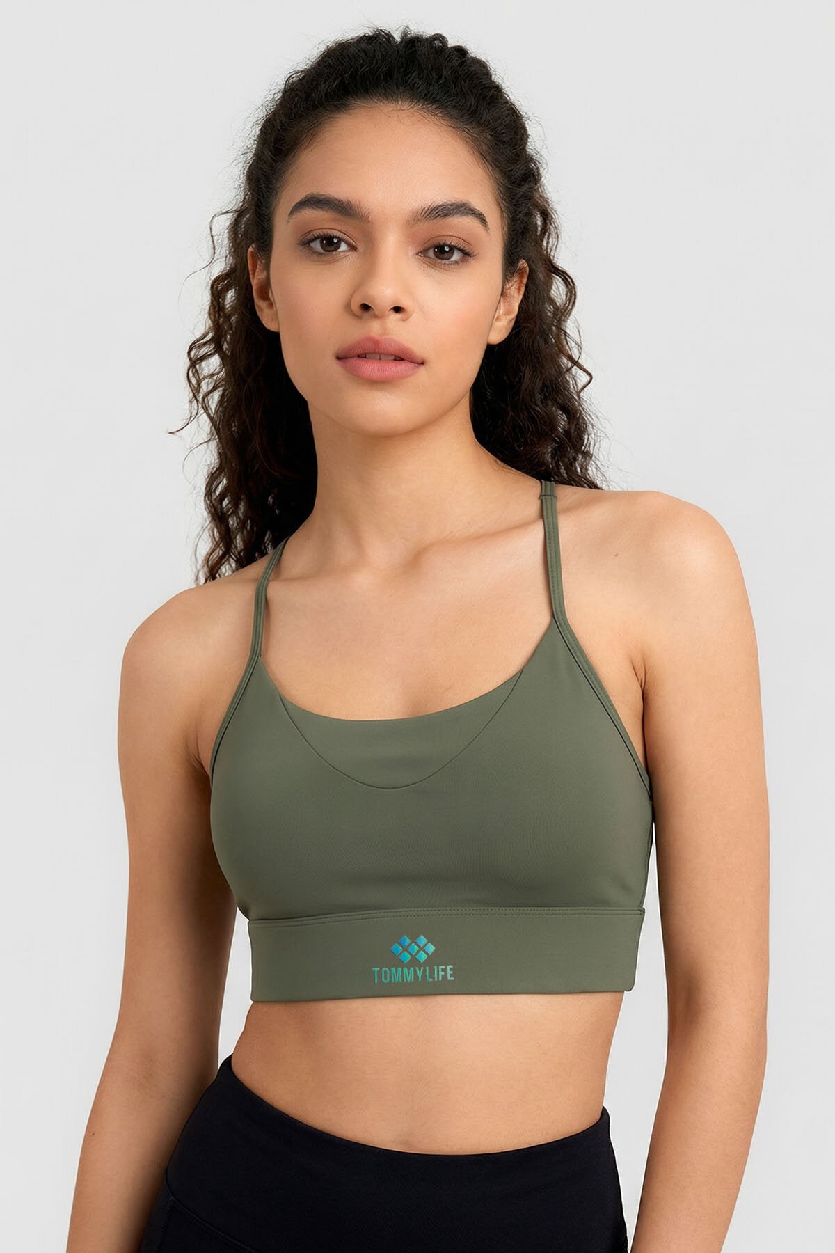 Haki Standart Fit Baskılı Sırt Detaylı Kadın Spor Büstiyer - 97300