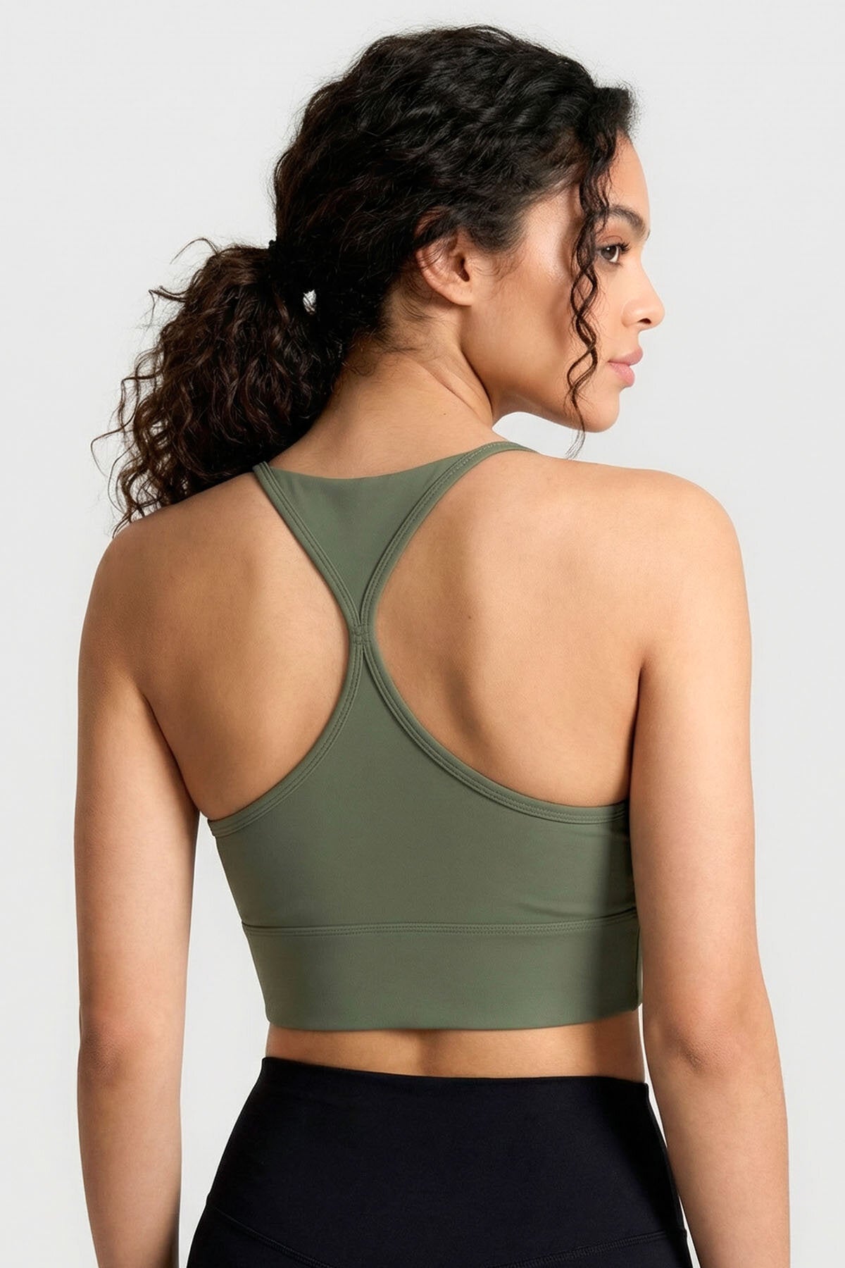 Haki Standart Fit Baskılı Sırt Detaylı Kadın Spor Büstiyer - 97300