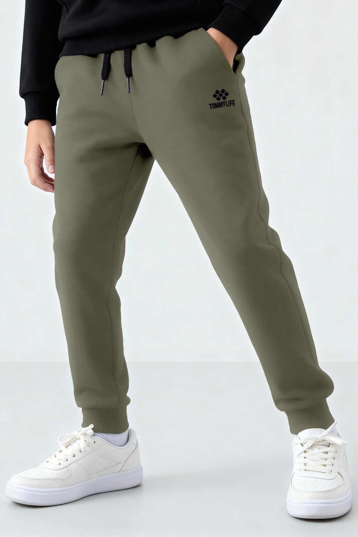 Haki Standart Fit Manşetli İnce Erkek Çocuk Eşofman Alt - 11205