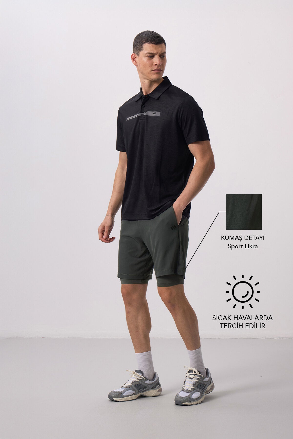 Haki İnce Yumuşak Standart Fit Erkek Taytlı Şort - 81287