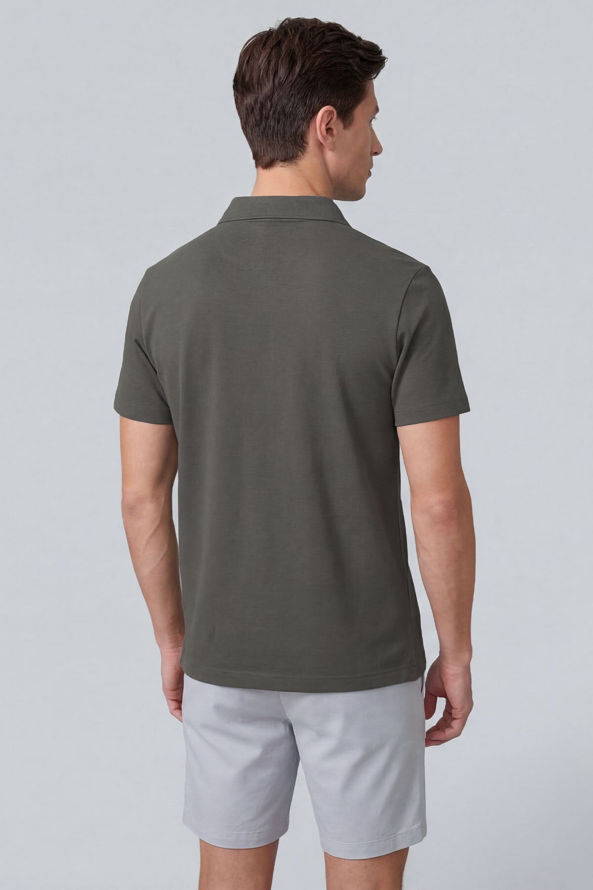 Khaki Relaxed-Fit Soft-Textured Polo-Collar Men’s T-Shirt - 88496