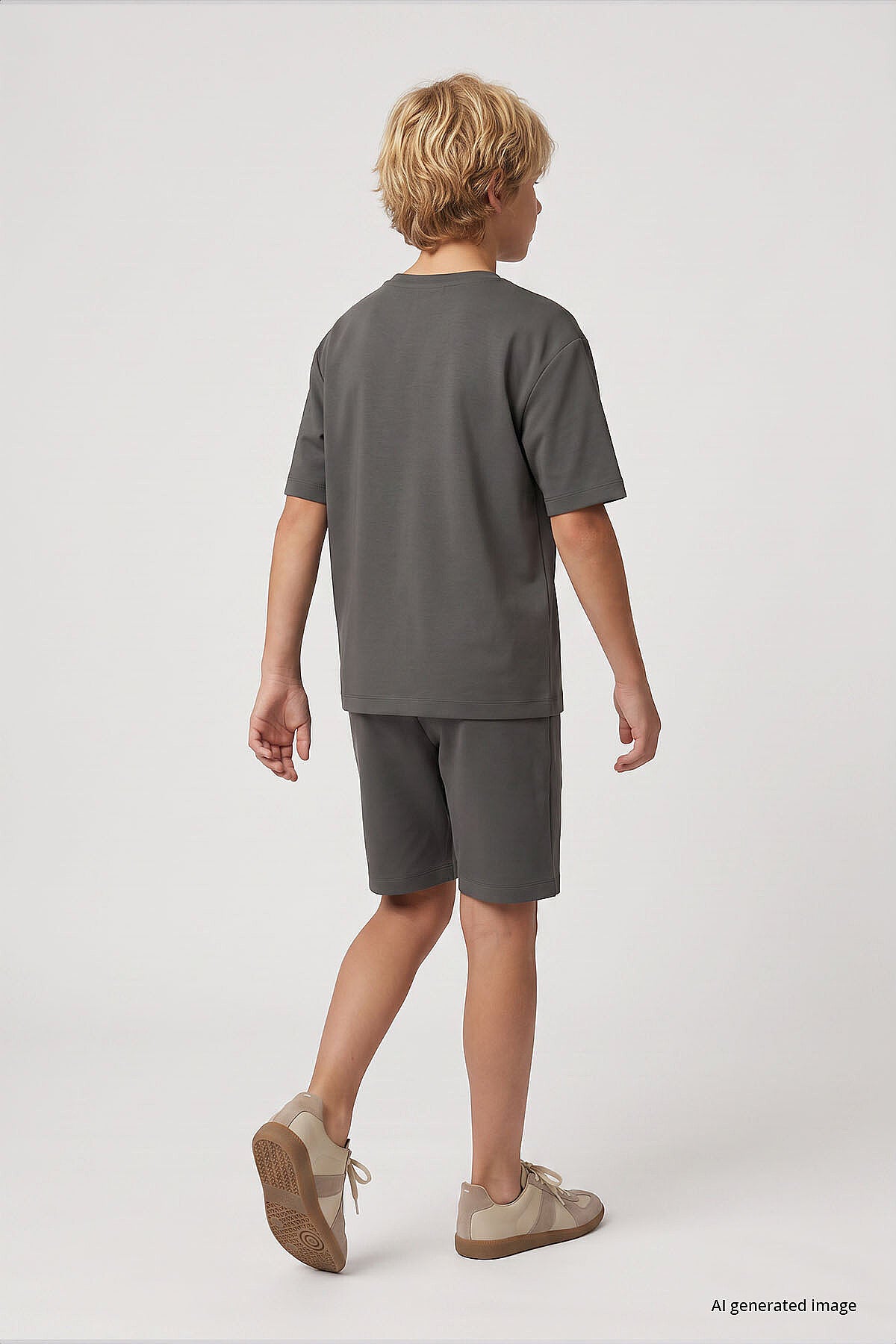 Haki Oversize Fit Basic Erkek Çocuk Şort Takım - 11335