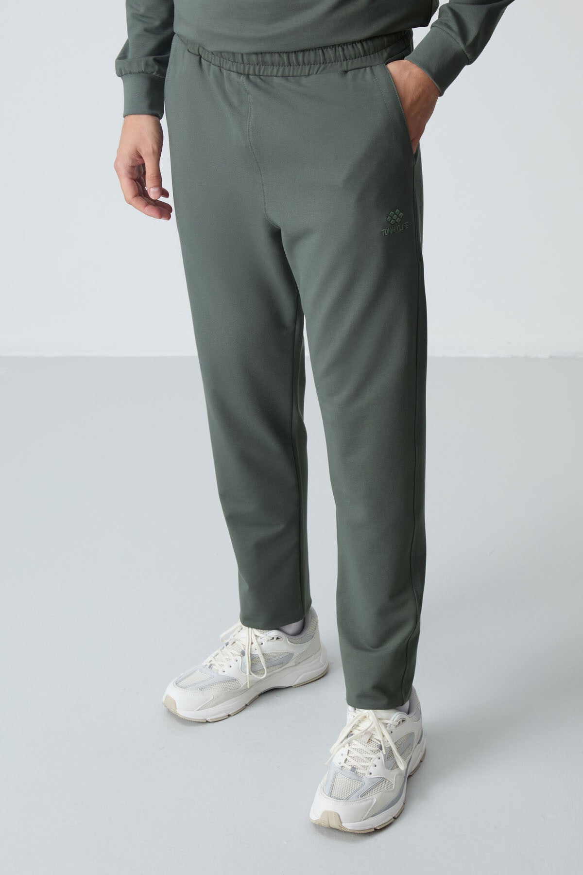 Haki Pamuklu Kalın Yumuşak Dokulu Comfort Fit Basic Erkek Eşofman Takım - 85256