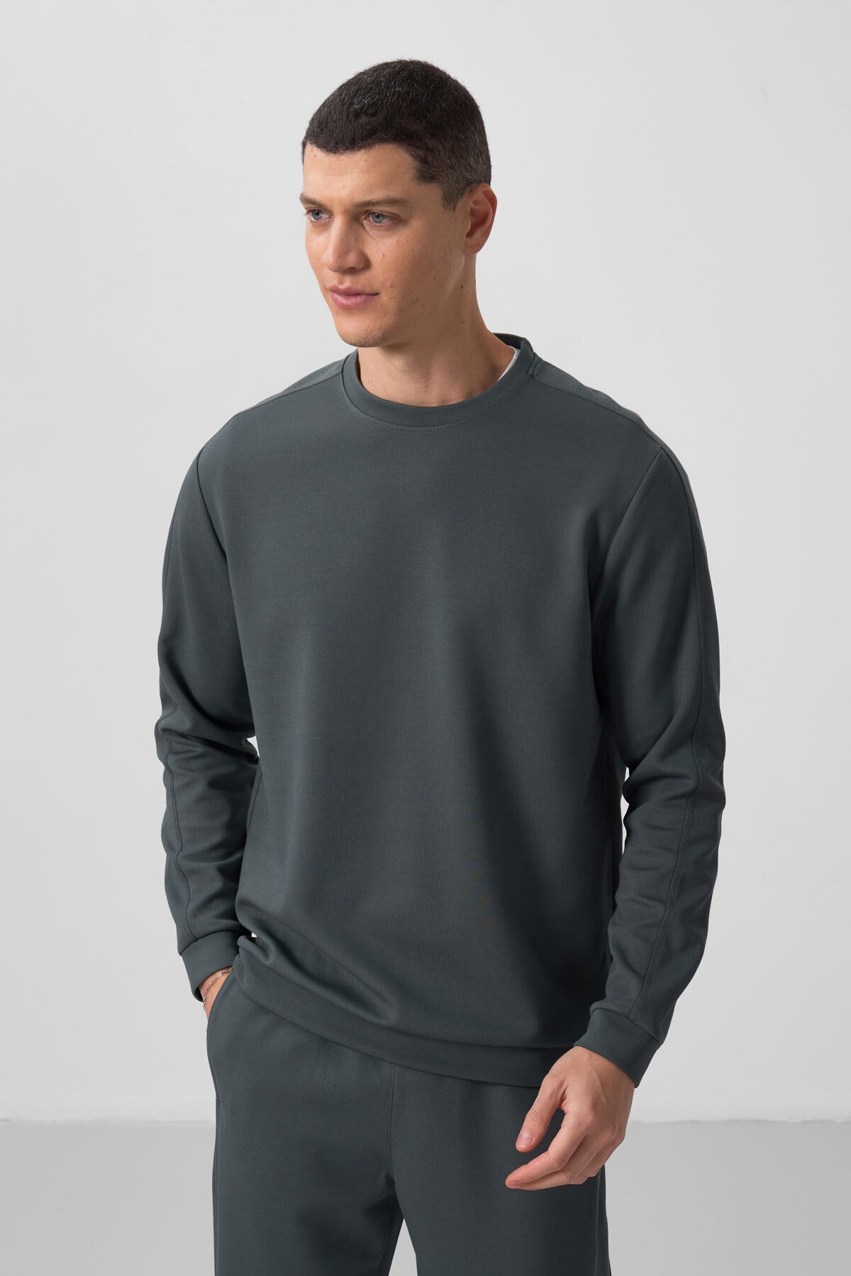 Haki Yüzeyi Dokulu Oversize Erkek Eşofman Takım - 85275