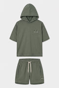Khaki Hooded Stitch Detail Girls' Shorts Set - 75185