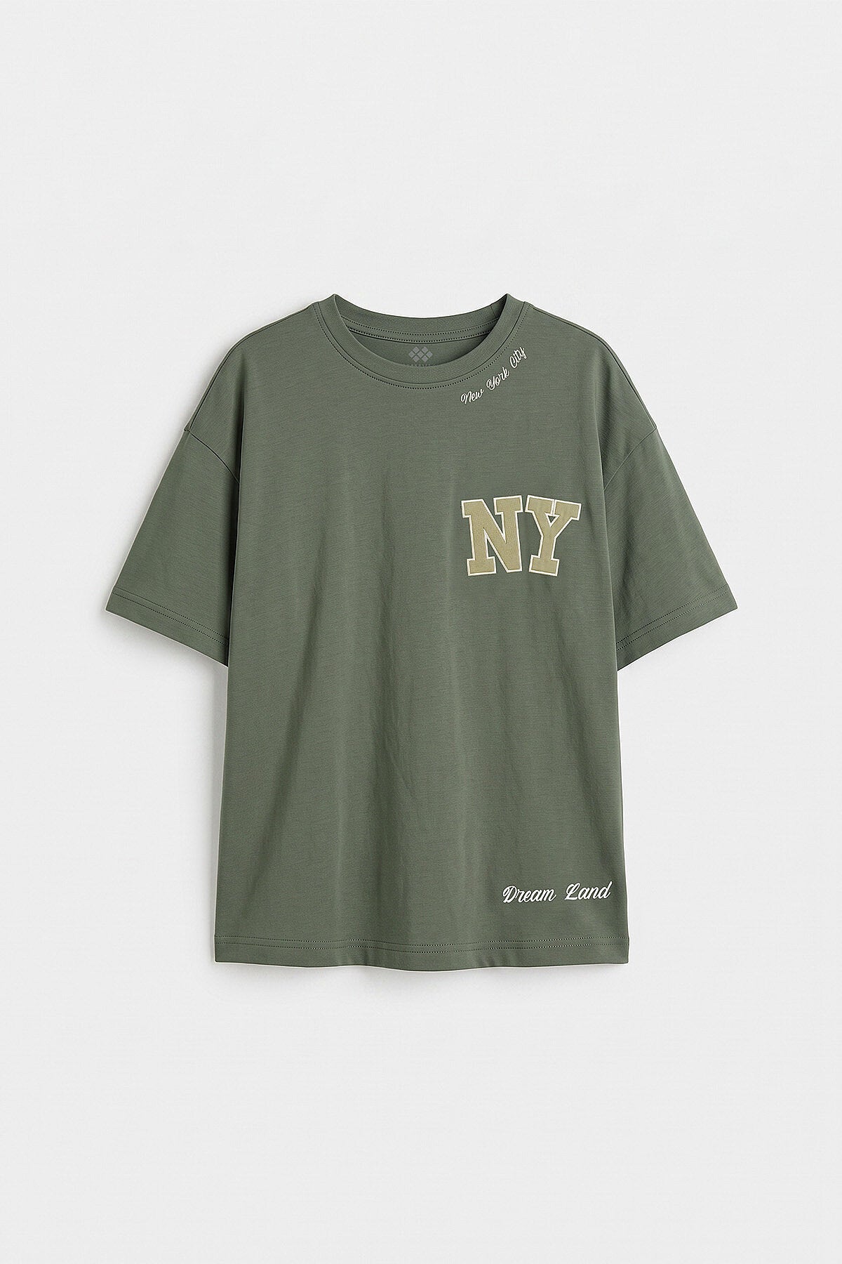 Haki Oversize Kısa Kollu Baskılı Kız Çocuk T-Shirt - 75174