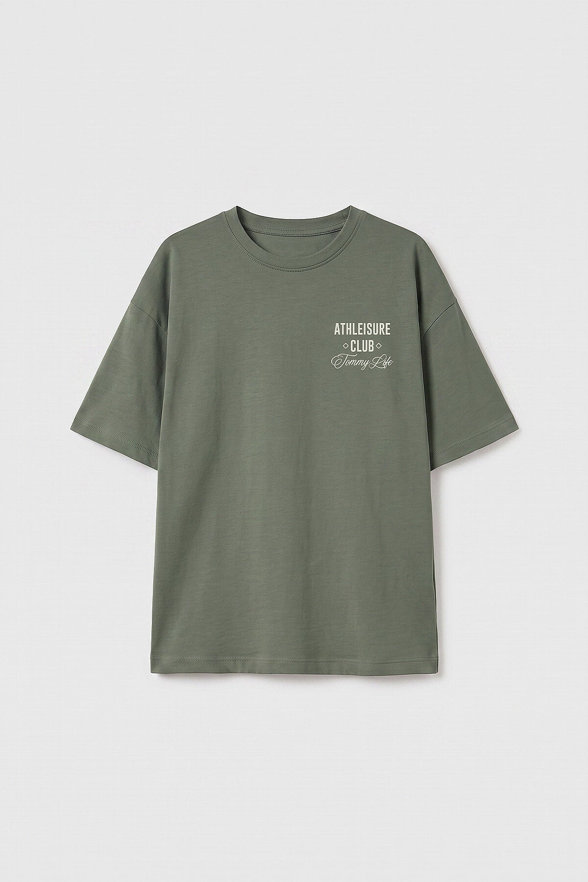 Haki Oversize Kısa Kollu Baskılı Kız Çocuk T-Shirt - 75175