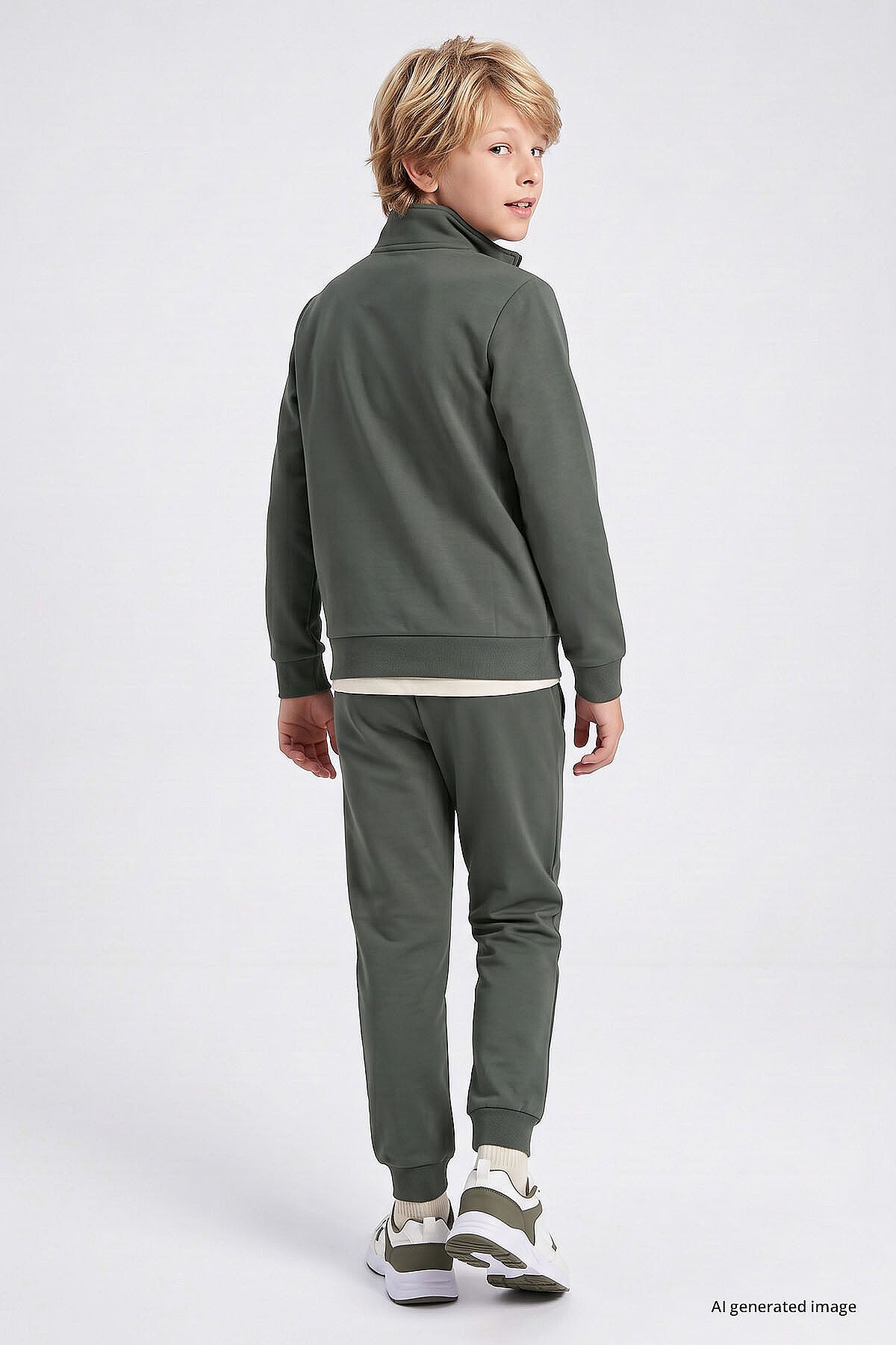 Haki Standart Fit Basic Dik Yaka Jogger Erkek Çocuk Eşofman Takım  - 11327