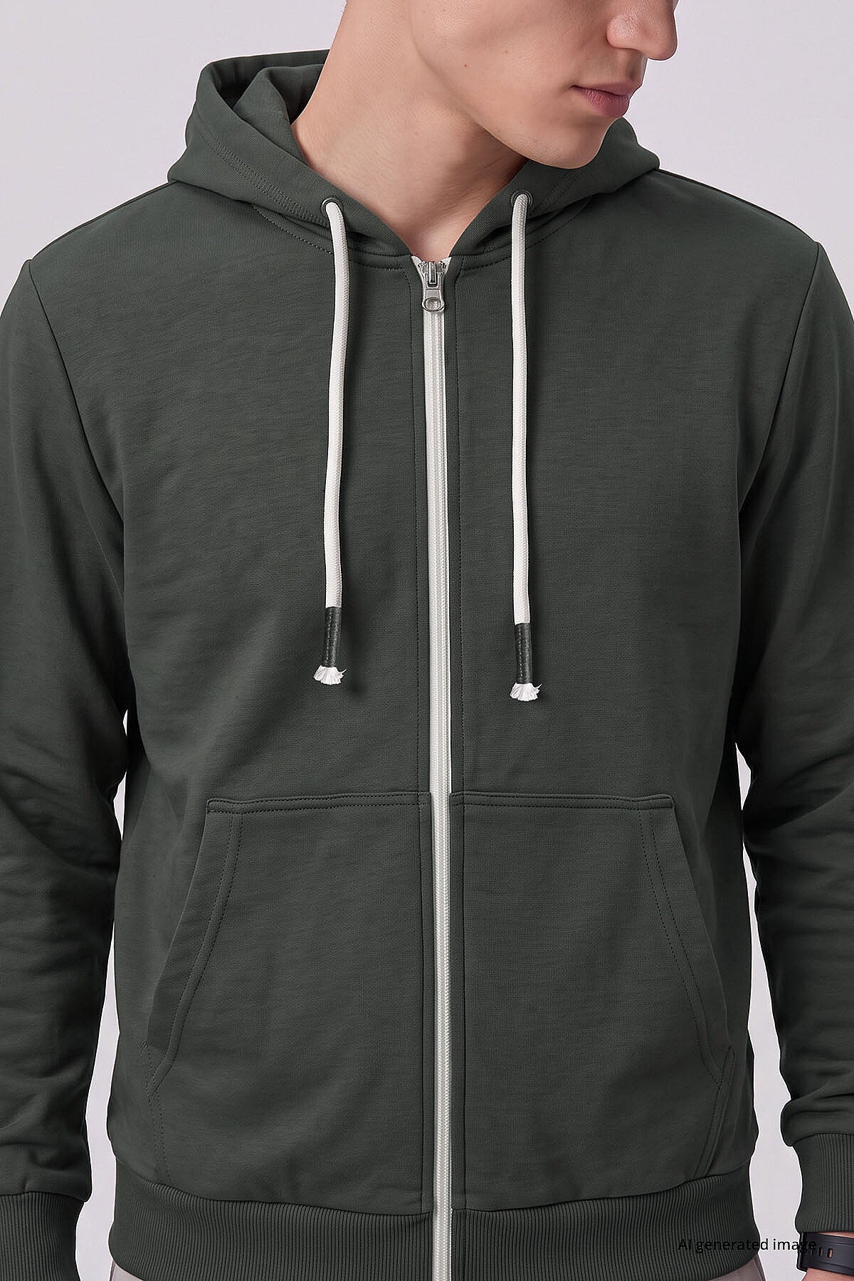 Haki Standart Kalıp Basic Fermuarlı Erkek Sweatshirt - 88514
